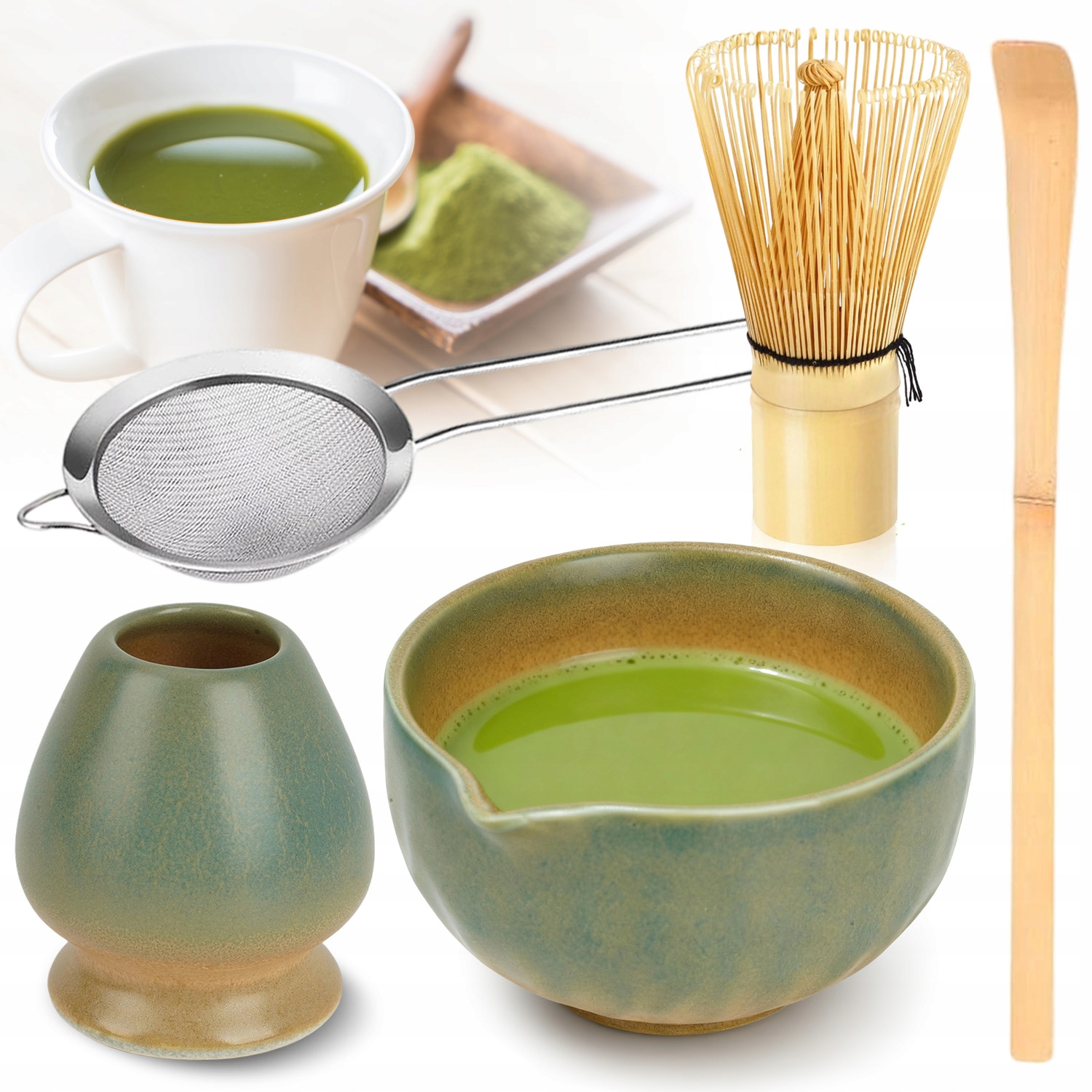 Levně Dárková Sada Na Čaj Matcha 5-DÍLNÁ Sada Podstavce Lžička