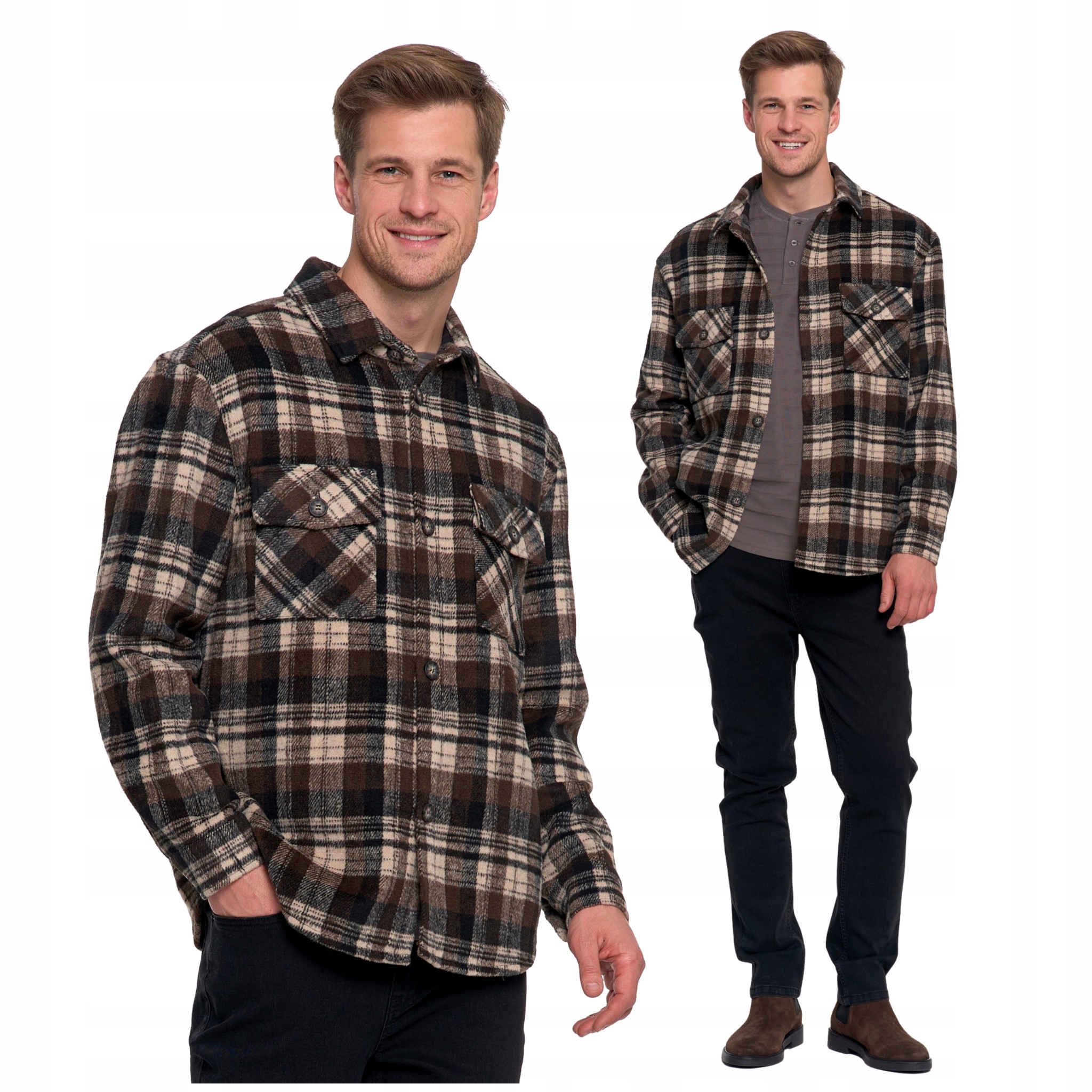 Pánská Flanelová Košilová Bunda Kostkovaná Na Podzim S Kapsami Moraj M