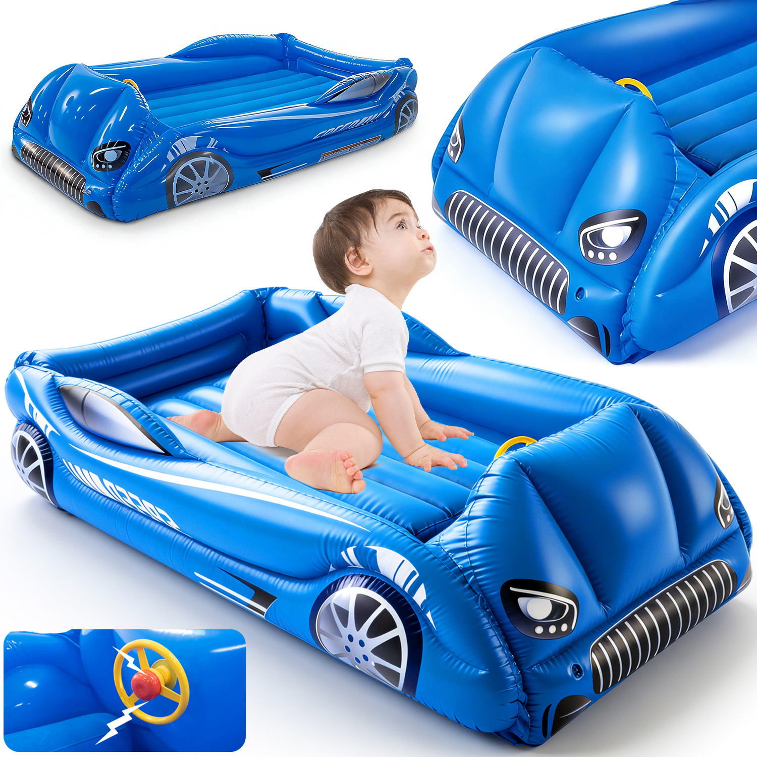 Matrace Nafukovací Postel Na Spaní Pro Dítě Modrá Pro Kempování, Pohodlná