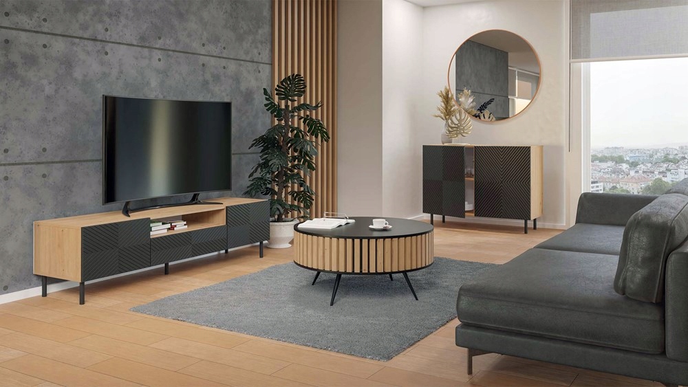 KOMODA 100 cm SZAFKA NOWOCZESNA POJEMNA PÓŁKI DRZWI LAMELE ARTISAN CZERŃ Liczba szuflad brak