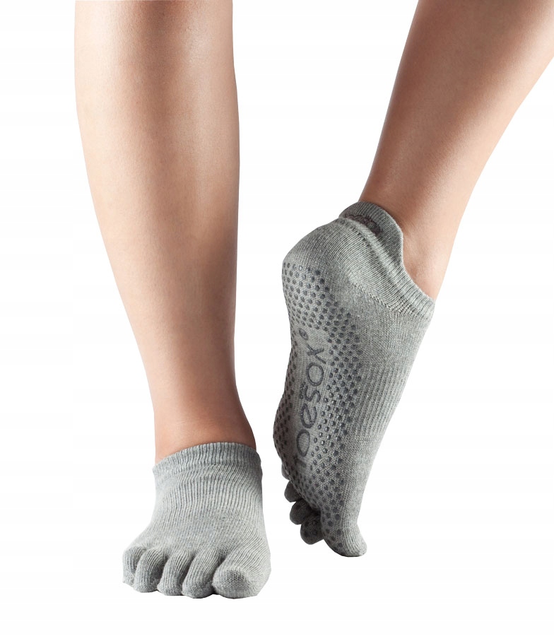 Ponožky s krátkými prsty ToeSox na jógu, šedé, velikost 43-45