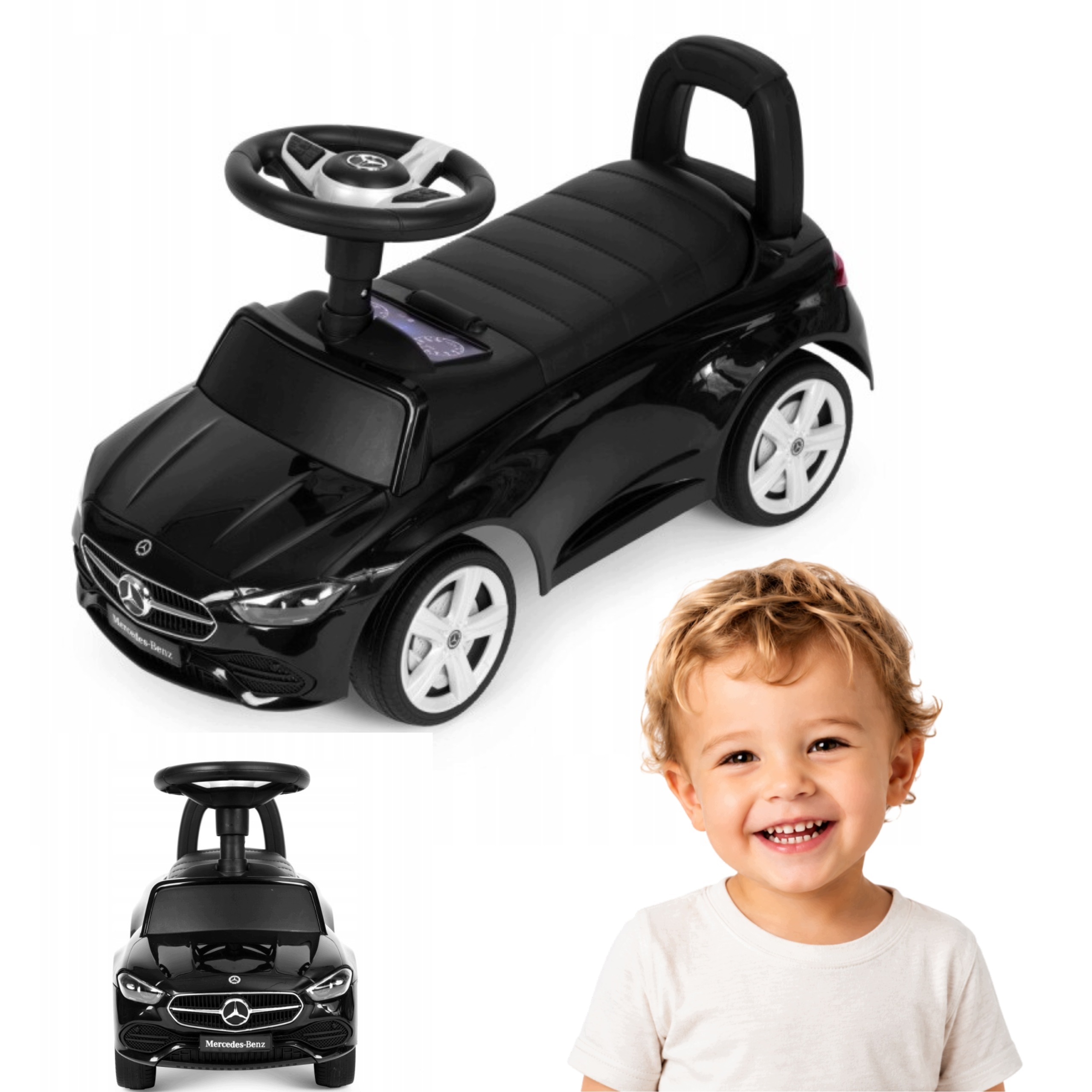 Jeździk Mercedes Czarny12m+ Klakson i Dźwięk Silnika Schowek Udźwig 25 kg