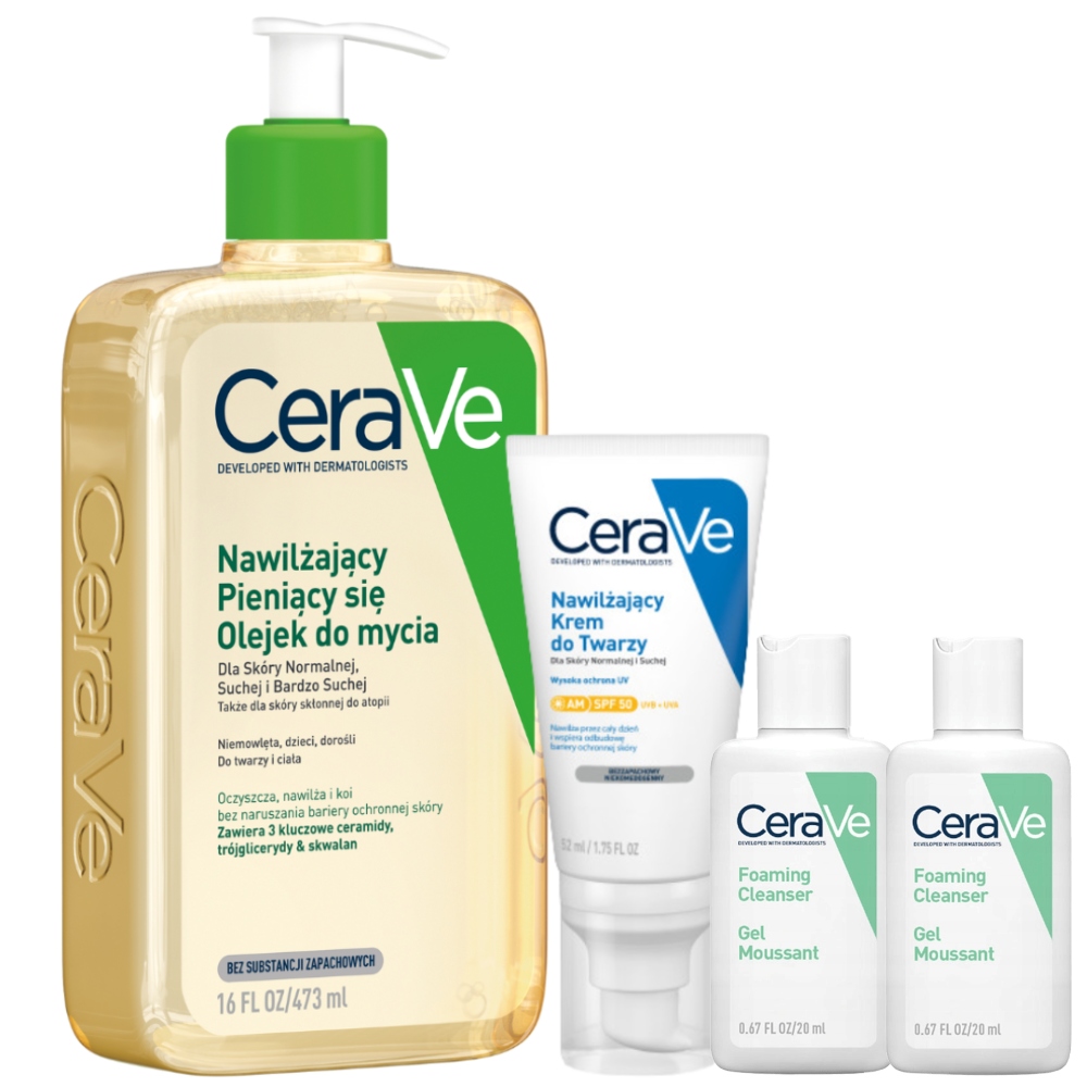 CeraVe Nawilżający Krem do Twarzy Spf 50 52ml Pieniący Się Olejek 473ml