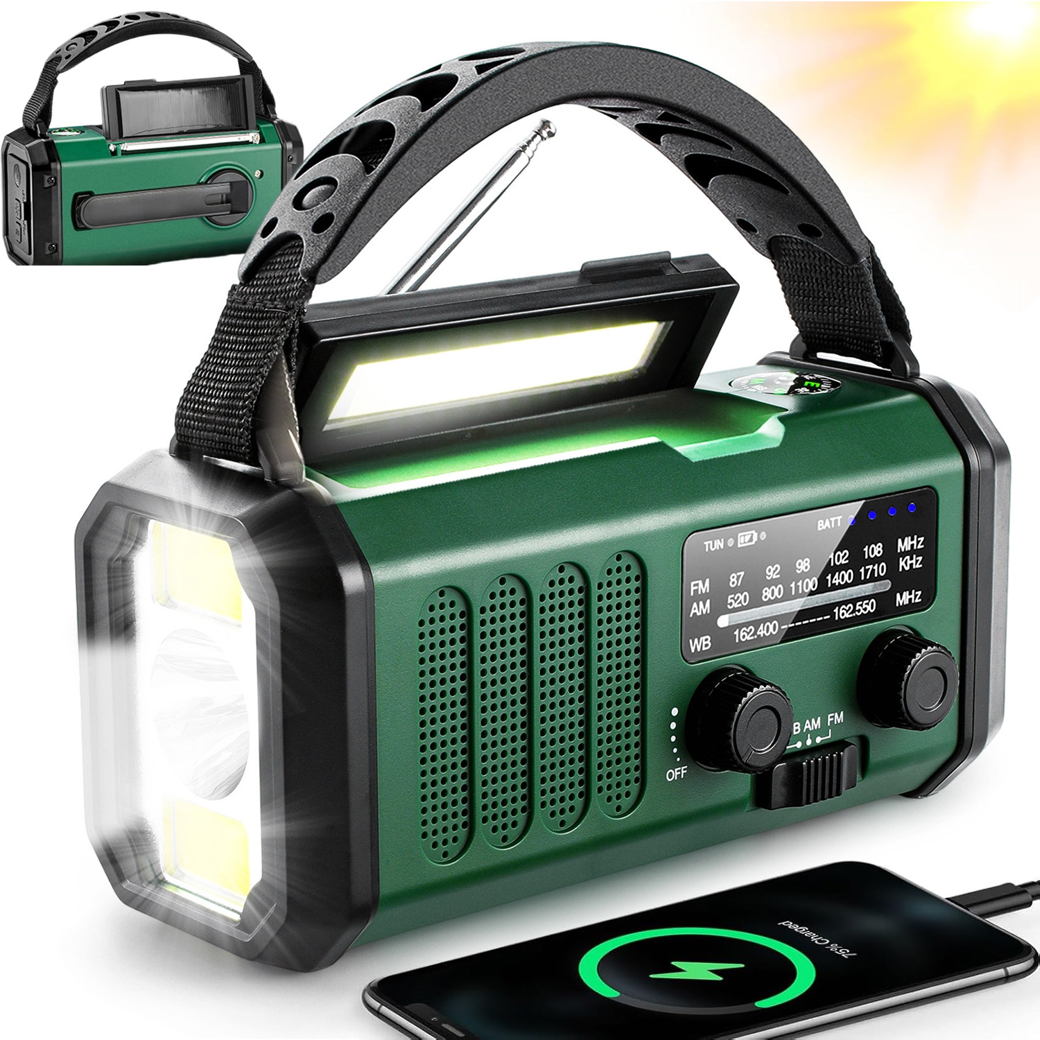Solární Rádio Ruční Klika Nouzová Powerbanka 10000MAH Sos Svítilna Fm Am