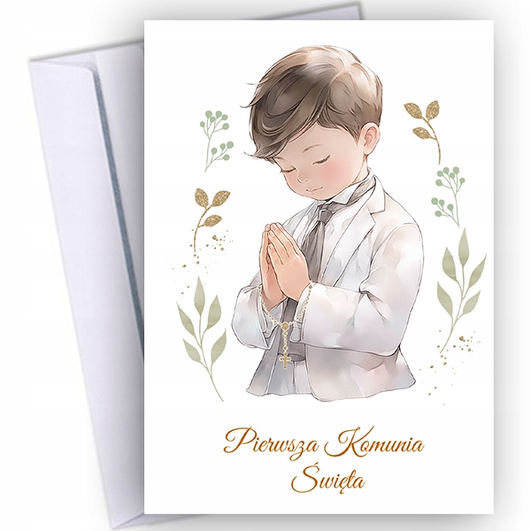 ZAPROSZENIA NA PIERWSZĄ KOMUNIĘ ŚWIĘTA KOPERTA DLA CHŁOPCA 234 Wysokość produktu 14.5 cm