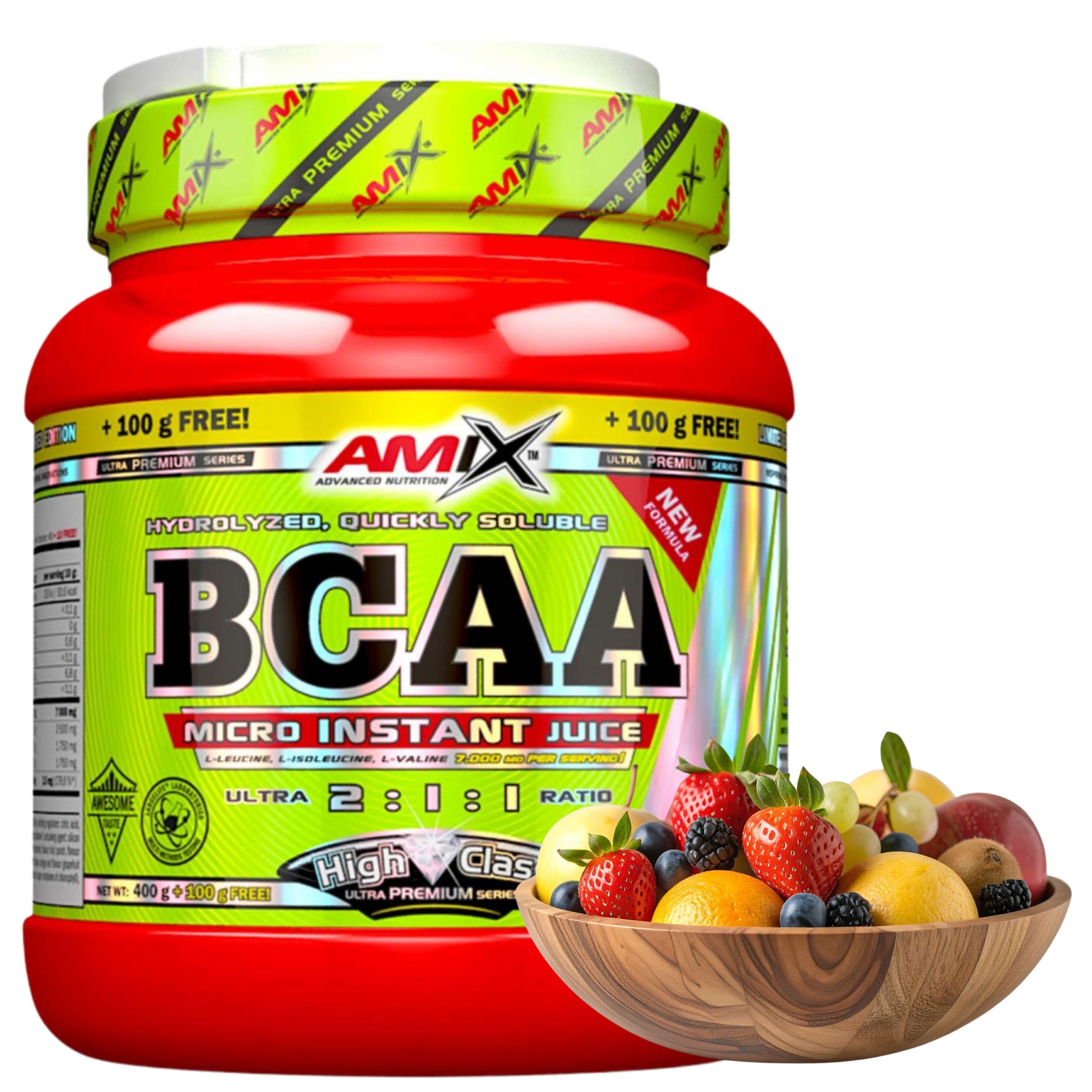 Aminokyseliny na pití Bcaa 2:1:1 Regenerace svalů 500 g Příchuť Ovocný punč