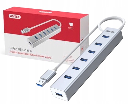 Unitek Y-3090 Aluminiowy Hub 7x Usb 3.0 5Gbps Bc 1.2 z zasilaczem