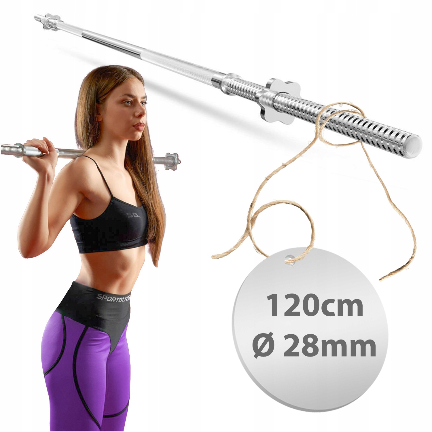 Gryf prosty 120CM 28MM stalowy sztanga do ćwiczeń zaciski pełny fitness-Zdjęcie-0