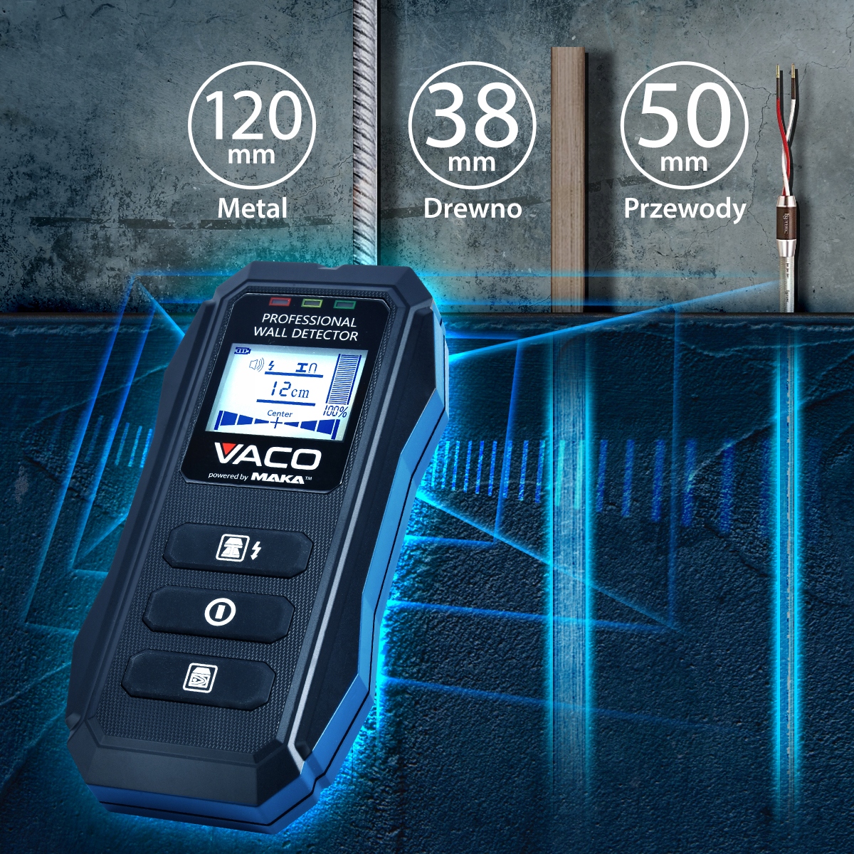 WYKRYWACZ PRZEWODÓW Detektor napięcia METALI Drewna PROFILI Rur KABLI Zasilanie baterie