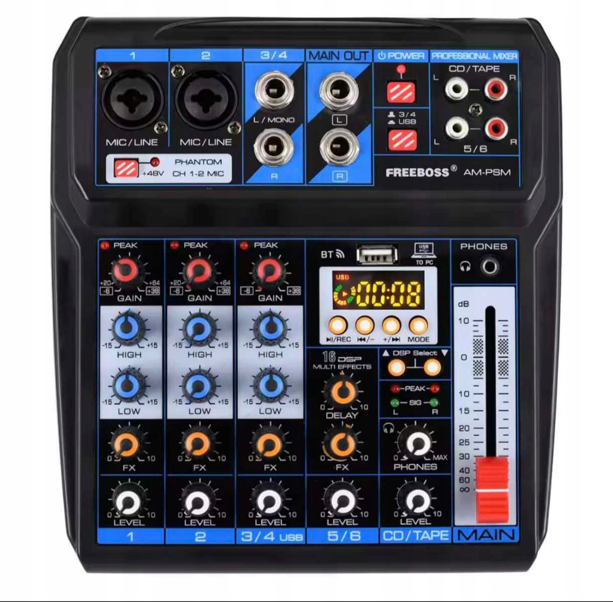Mixer Freeboss Am-psm DC 5V zasilacz Usb Analog 16DSP