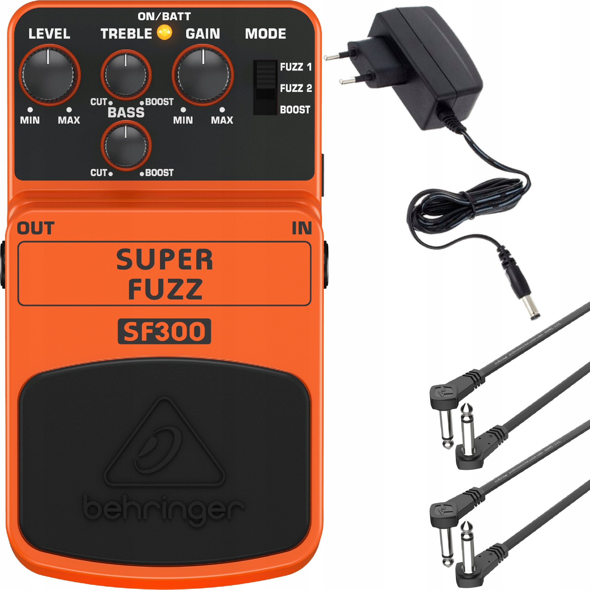 Kytarový efekt Behringer SF300 Fuzz Napájecí zdroj 9V 2x Kabel 30 cm Set