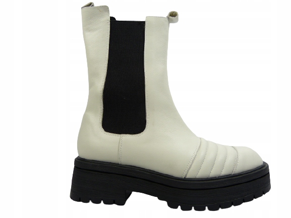 krémové zasouvací kotníkové boty na workery s tlustou podešví z kůže Karino 38