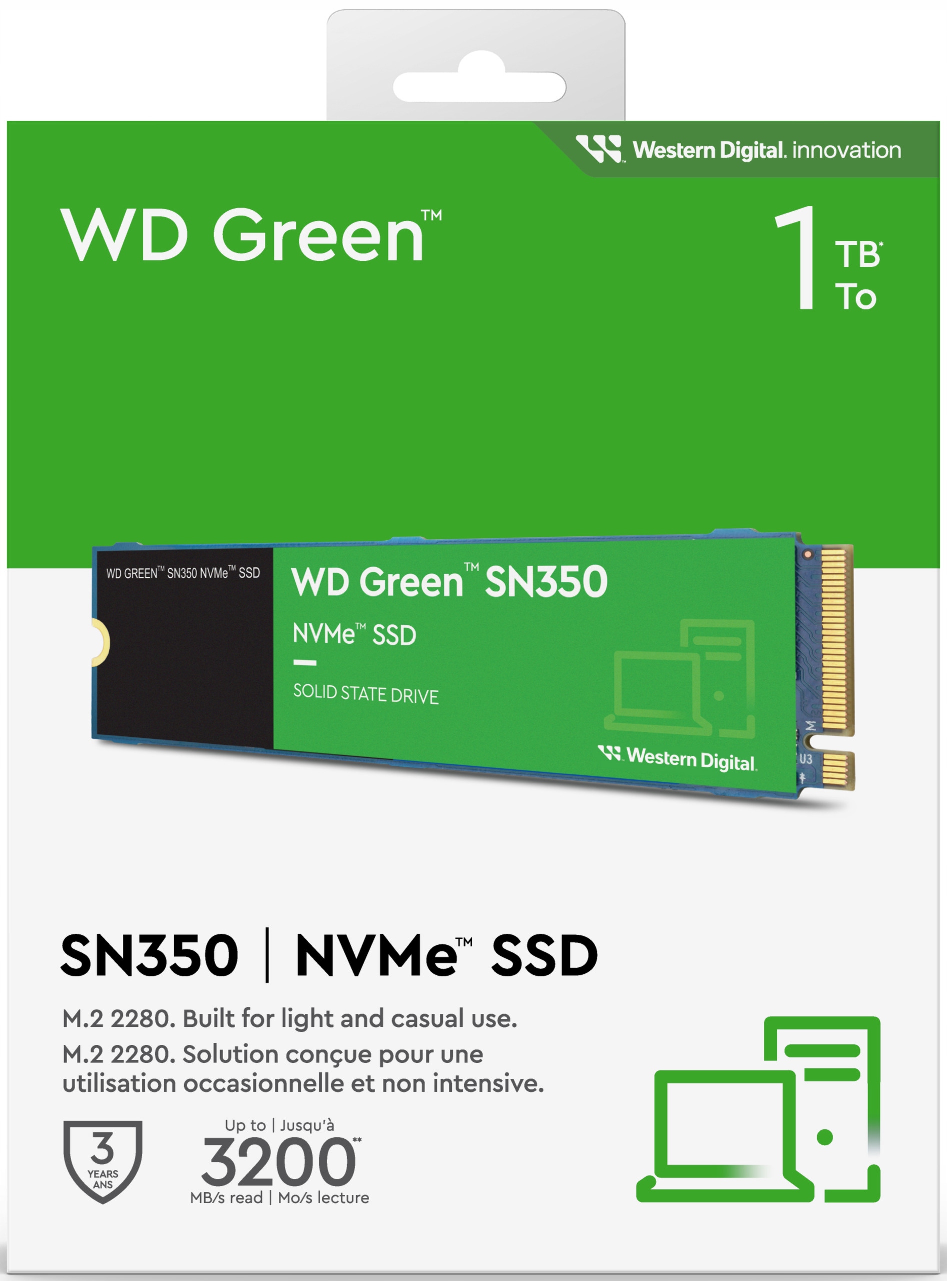 Dysk Ssd Wd Green SN350 1TB M.2 2280 NVMe WDS100T3G0C +4 Wentylatory Arctic