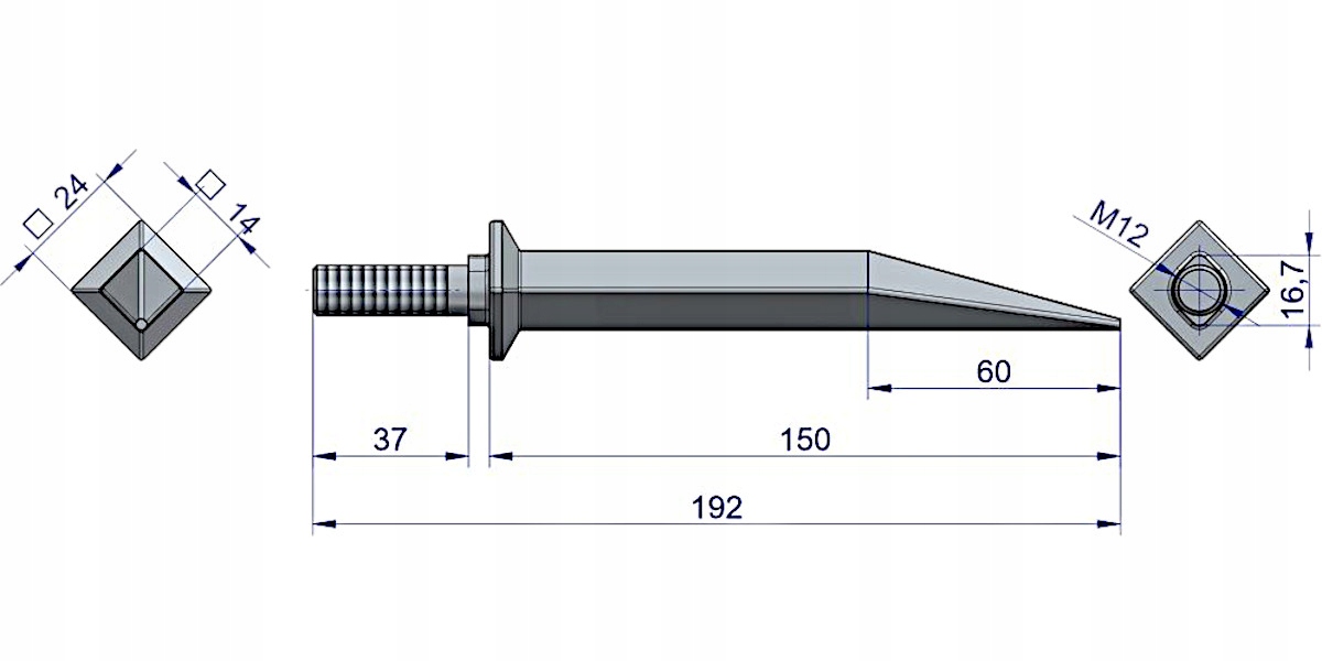 Ząb brony polowej prosty 14x150 M12 Producent części Rolmar