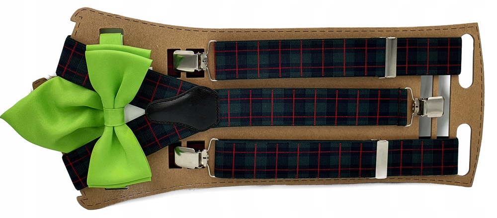 Szelki - zielona szkocka krata - mucha z poszetką Płeć uniseks