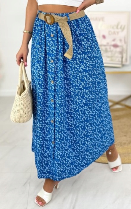 ZWIEWNA DŁUGA SPÓDNICA BAWEŁNIANA MAXI DO KOSTEK W KWIATKI LATO BOHO PASEK Linia regular