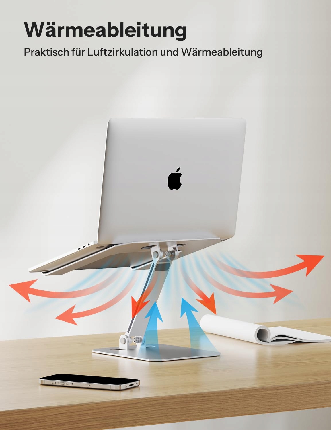 OMOTON REGULOWANY ALUMINIOWY STOJAK NA LAPTOPA MACBOOK SAMSUNG SREBRNY — miniatura 3