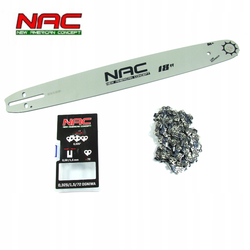 Prowadnica NAC 18" .325" 1,5 + Łańcuch 72 OGNIWA NAC BE18-72-5810P ORYGINAŁ Typ prowadnica do piły