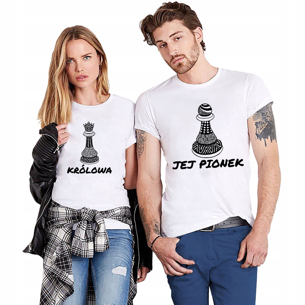 Sada bílých triček pro páry Královna Pawn Valentýnský Dárek Vel L