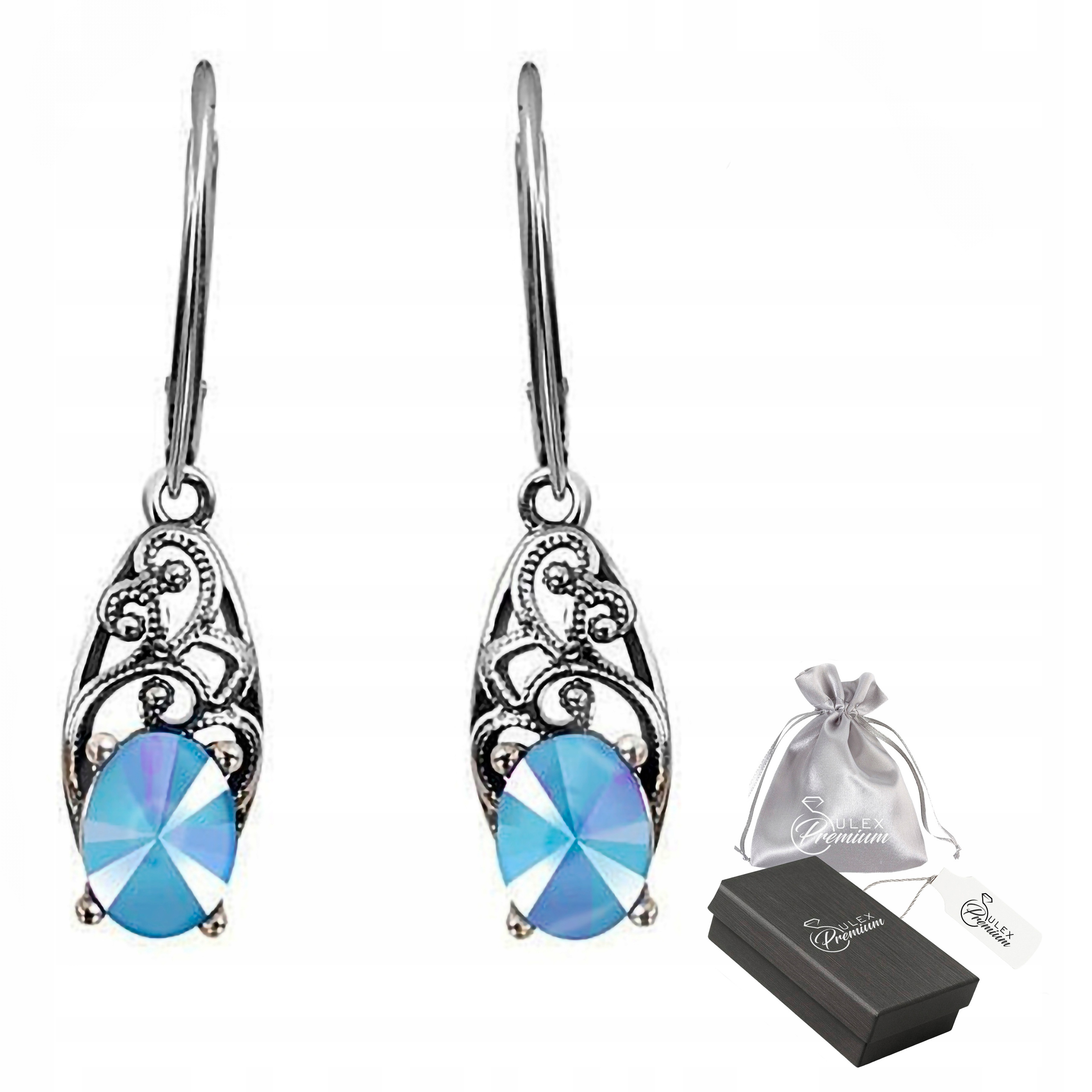 Stříbrné náušnice 925 Elegantní závěsné náušnice s křišťálem Summer Blue pro ni