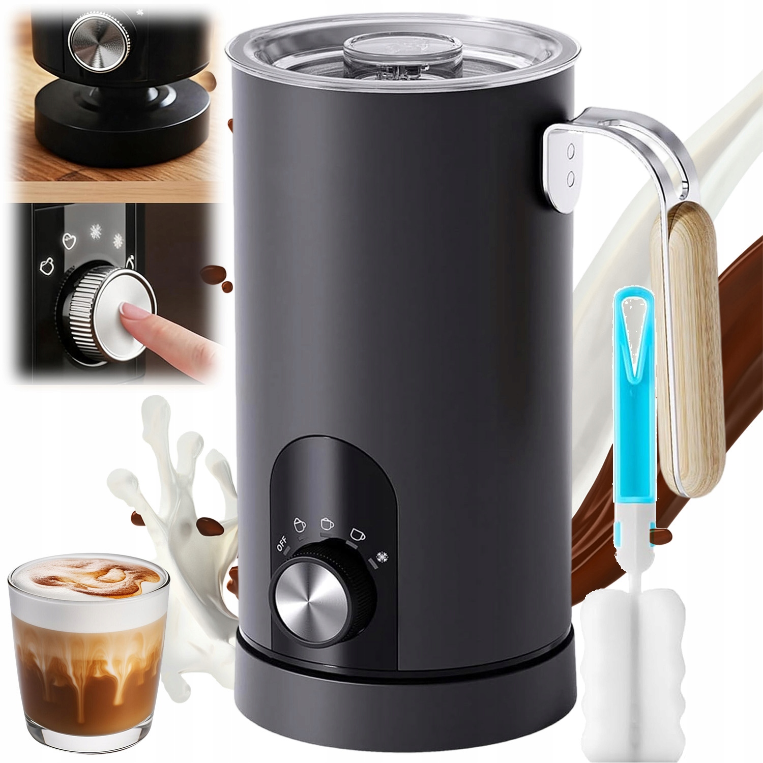 Elektrický Multifunkční Napěňovač Mléka Na Kávu 5 Režimů 350 ML 500 W Černý