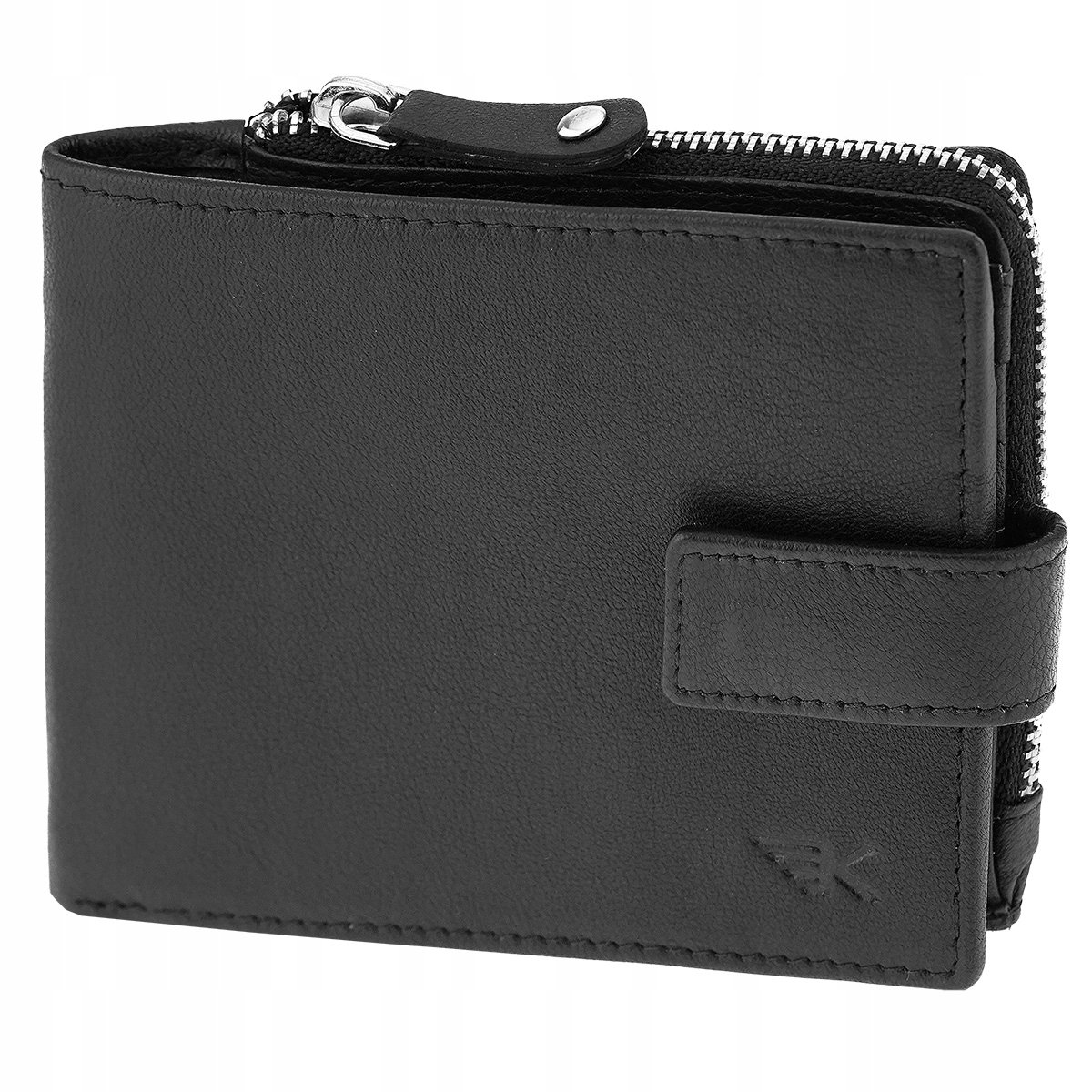 Kochmanski mały portfel męski slim skórzany czarny z kieszonką na zamek