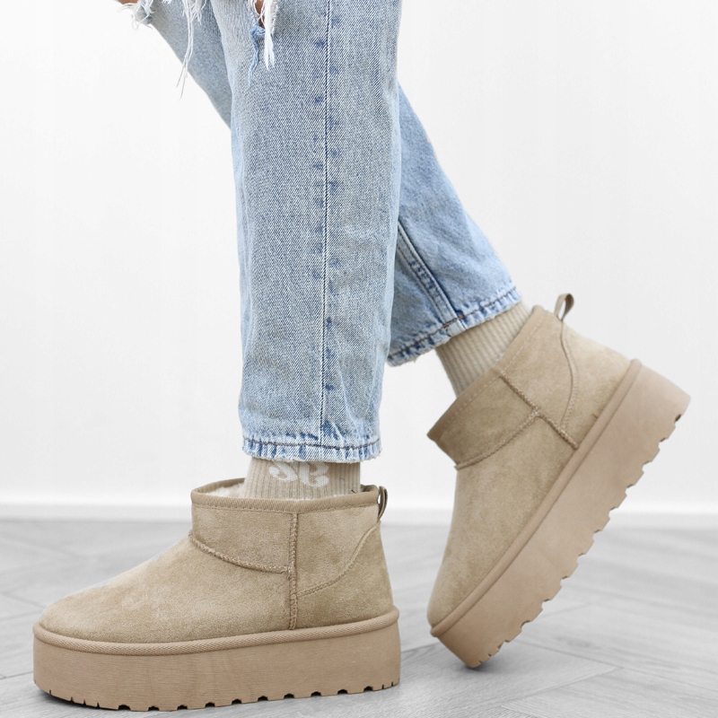 Khaki beżowe botki śniegowce damskie platforma krótkie mukluki TL242 r.41 Kolor beżowy