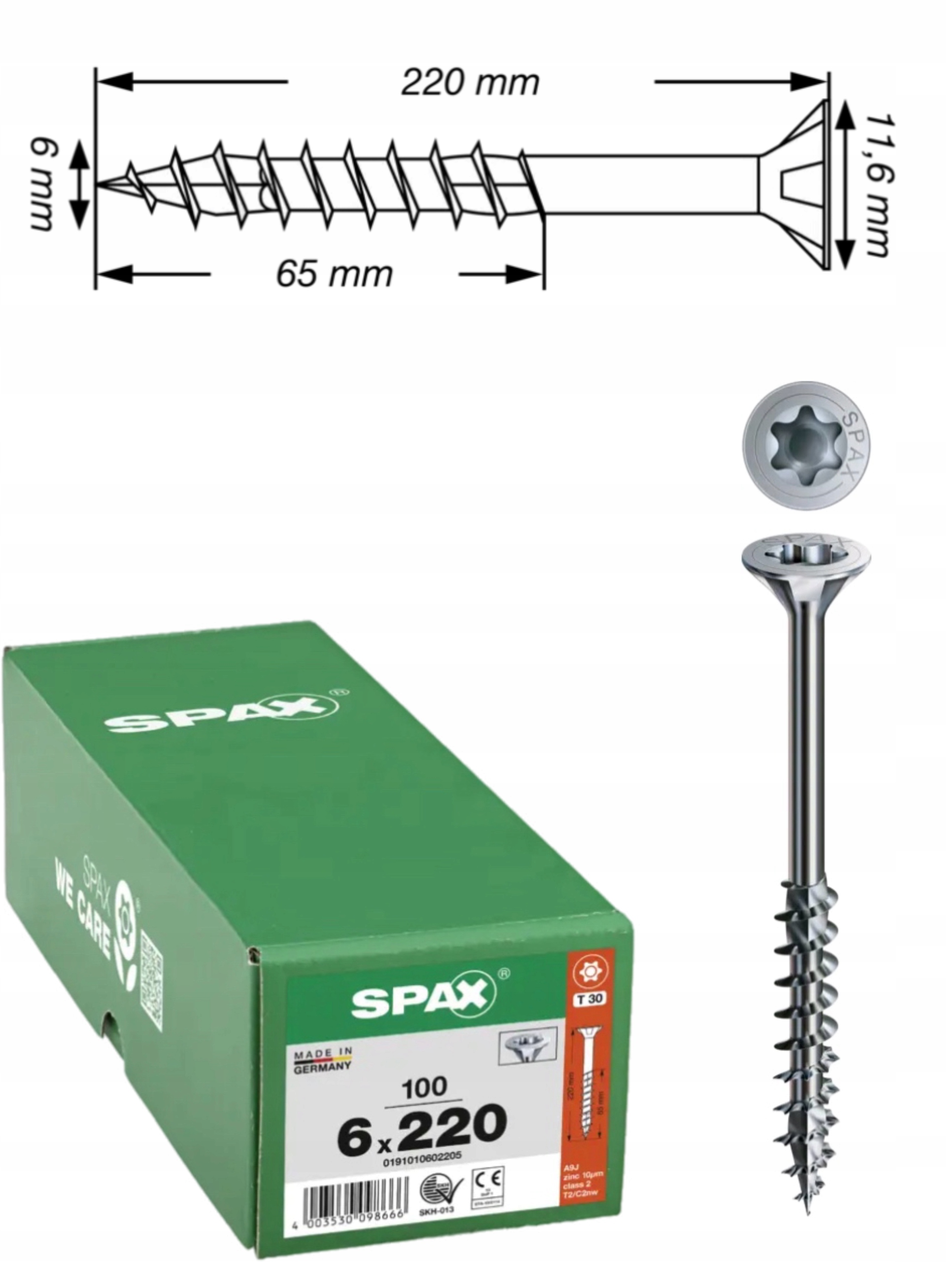 Univerzální vrut do dřeva spax 6 x 220 Wirox Txtg 100 ks