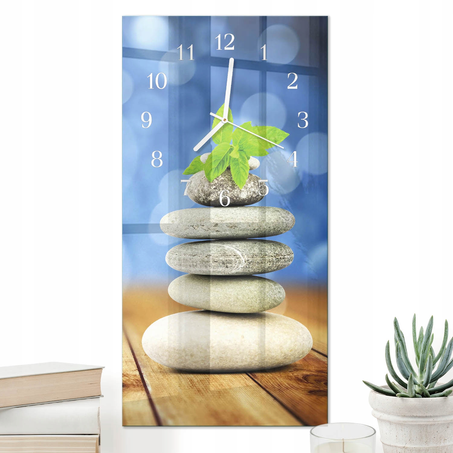 Nástěnný vertikální hodinový stroj 30x60 cm Skleněný do kanceláře Moderní kameny