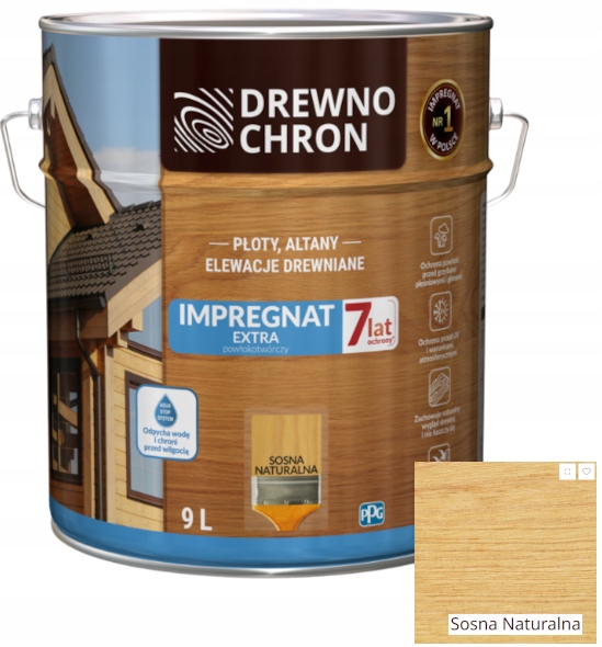 Drewnochron Impregnat Extra Powłokotwórczy drewno płoty Sosna Naturalna 9l