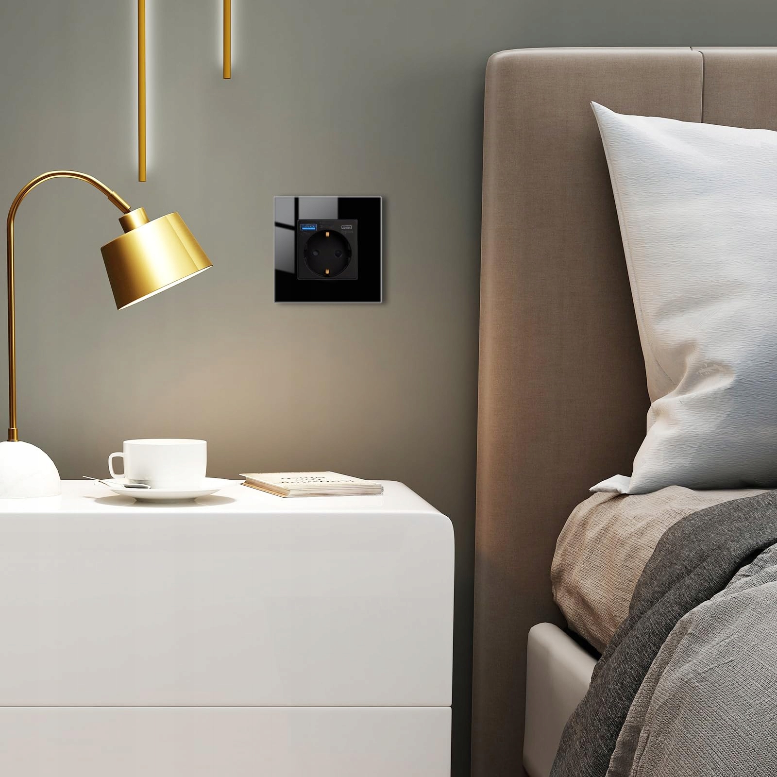 JIMEIDA Gniazdko Szklane USB Czarne Szybkie Ładowanie 20W 16A 250V 86x86mm — miniatura 5