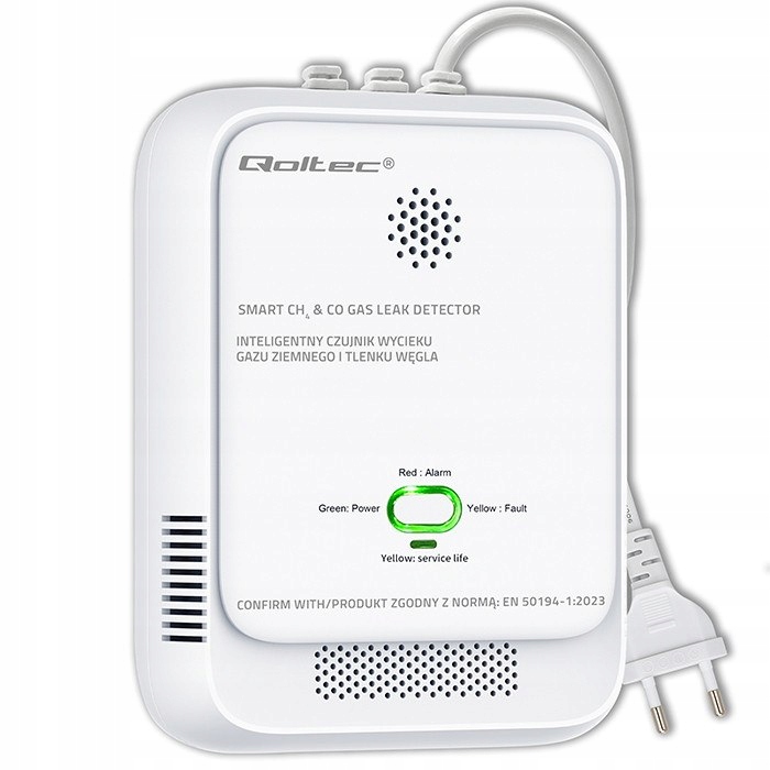Detektor plynu a čadu Qoltec detektor Co CH4 alarm 85dB 5 let certifikovaný