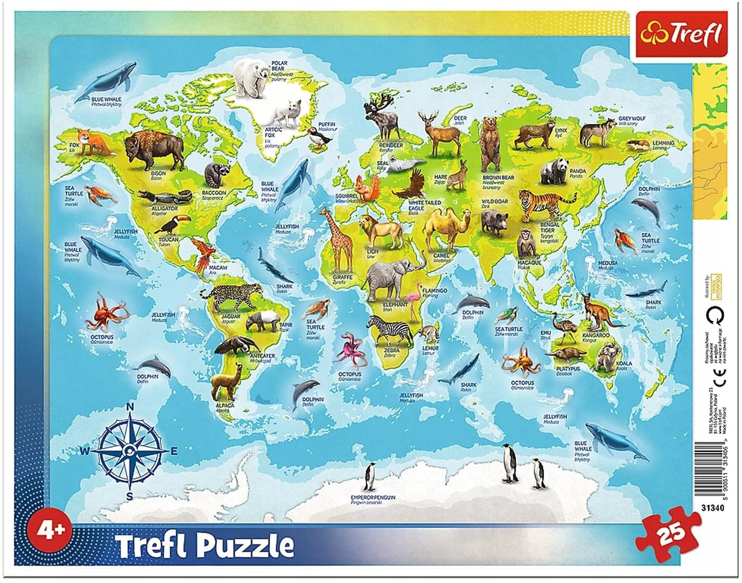 

Trefl 25 El. Ramkowe Mapa Świata Ze Zwierzętami (3