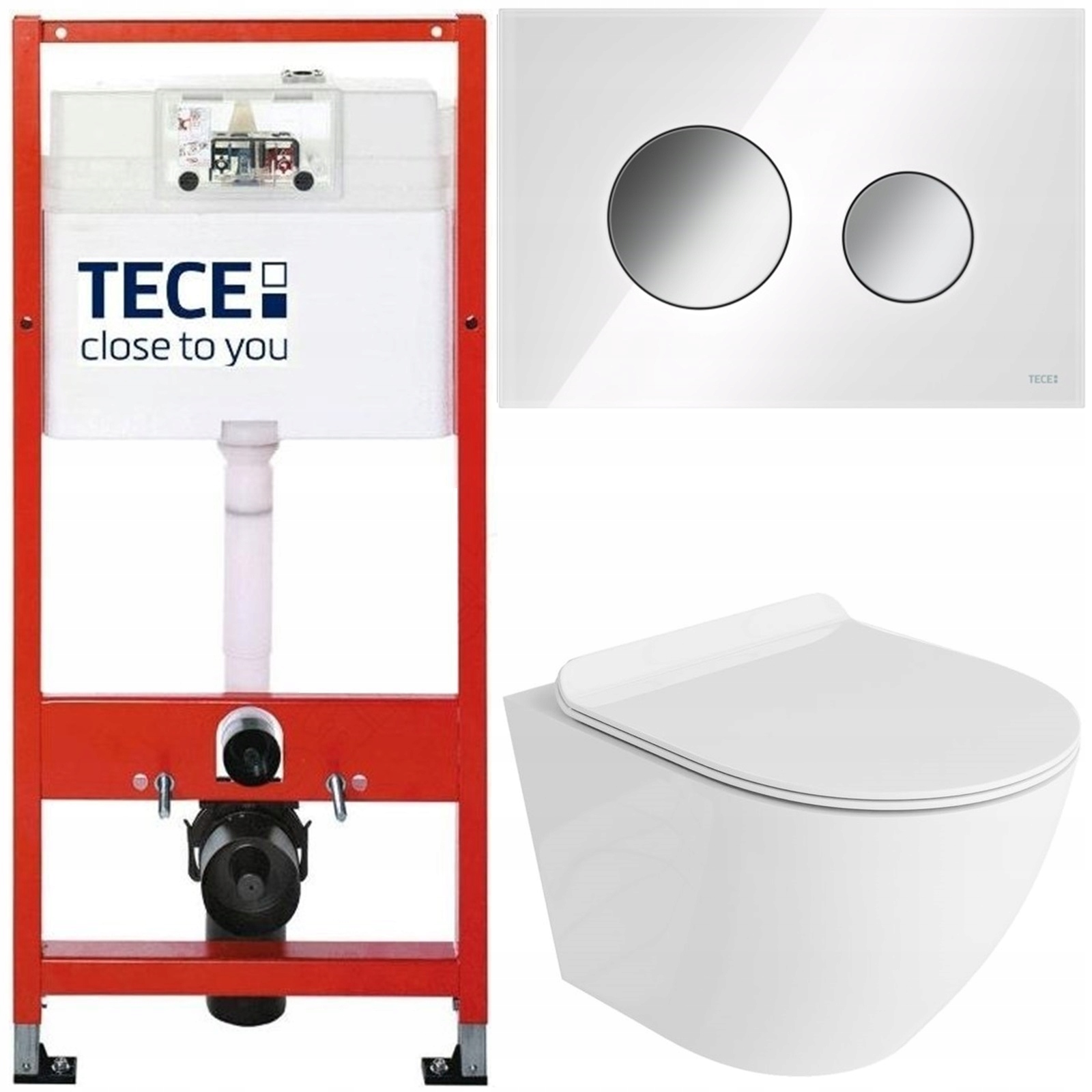 Tece Zestaw Podtynkowy Wc Miska Rimless Przycisk Biały/chrom Połysk 6W1