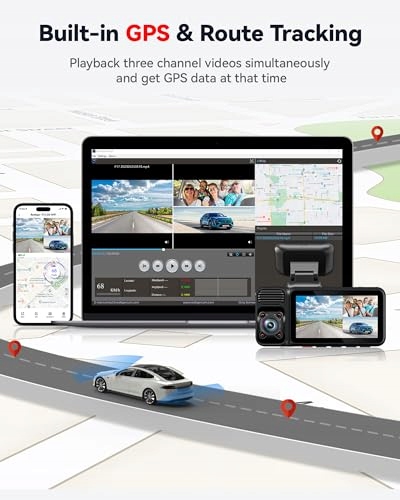 REDTIGER Kamera Samochodowa 4K 3-Kanałowa GPS WiFi 64GB IR Nocny Tryb — miniatura 4
