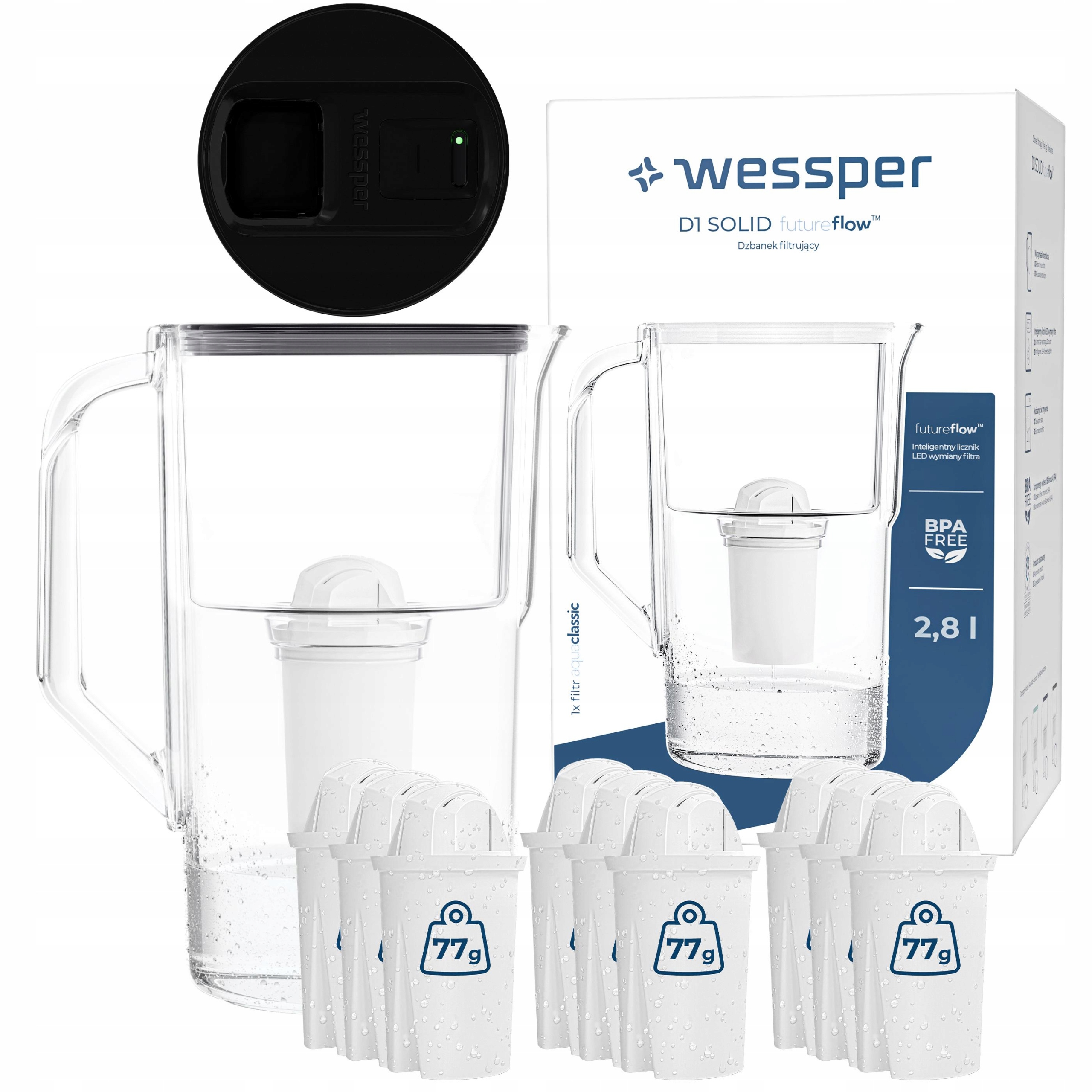 Plastová konvice Wessper D1 Solid 2,8 l Led počítadlo 10 x filtrační vložka vody