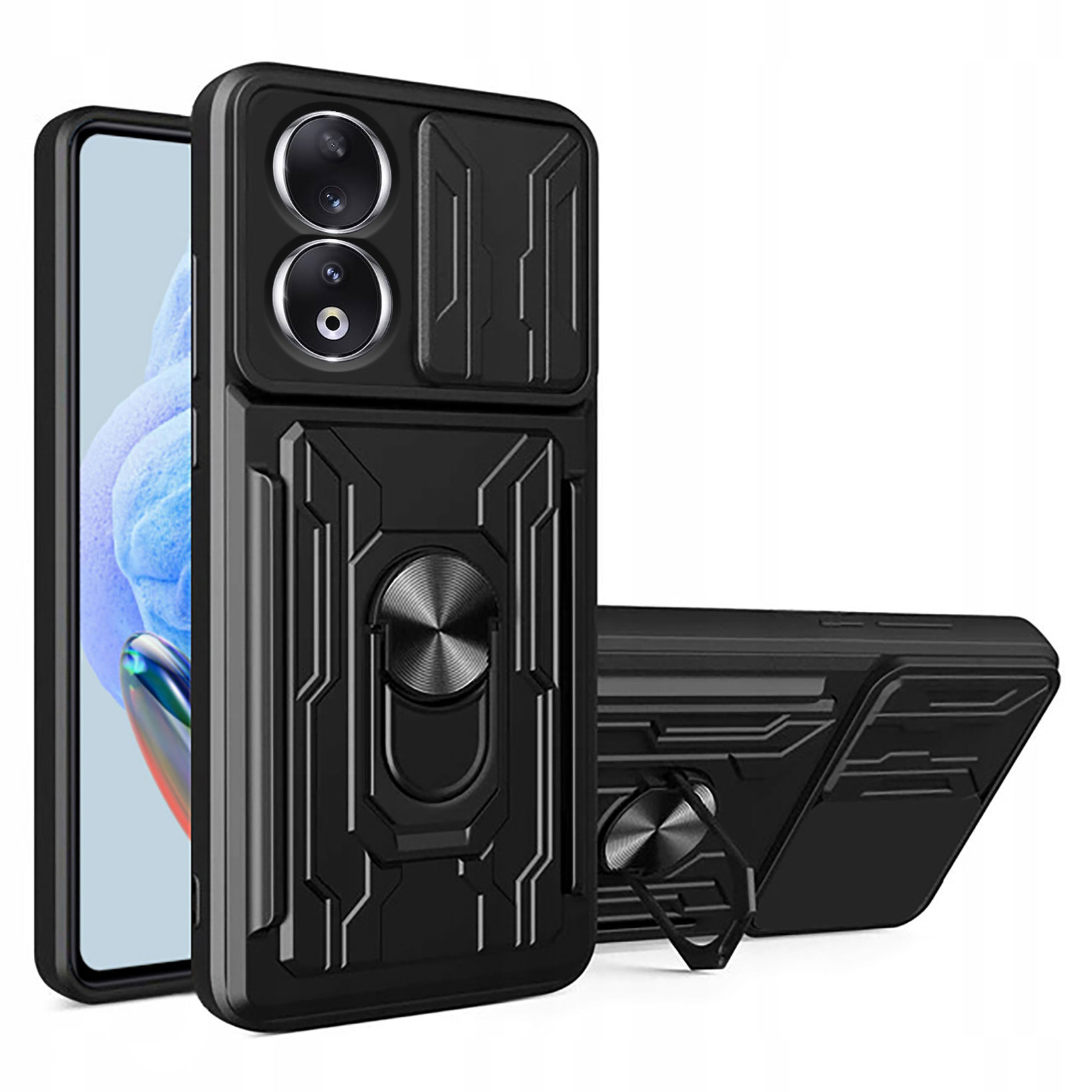 Etui do Honor 90 CAMSHIELD WALLET PANCERNE + SZKŁO 9D NA CAŁY EKRAN Kolekcja CAMSHIELD WALLET