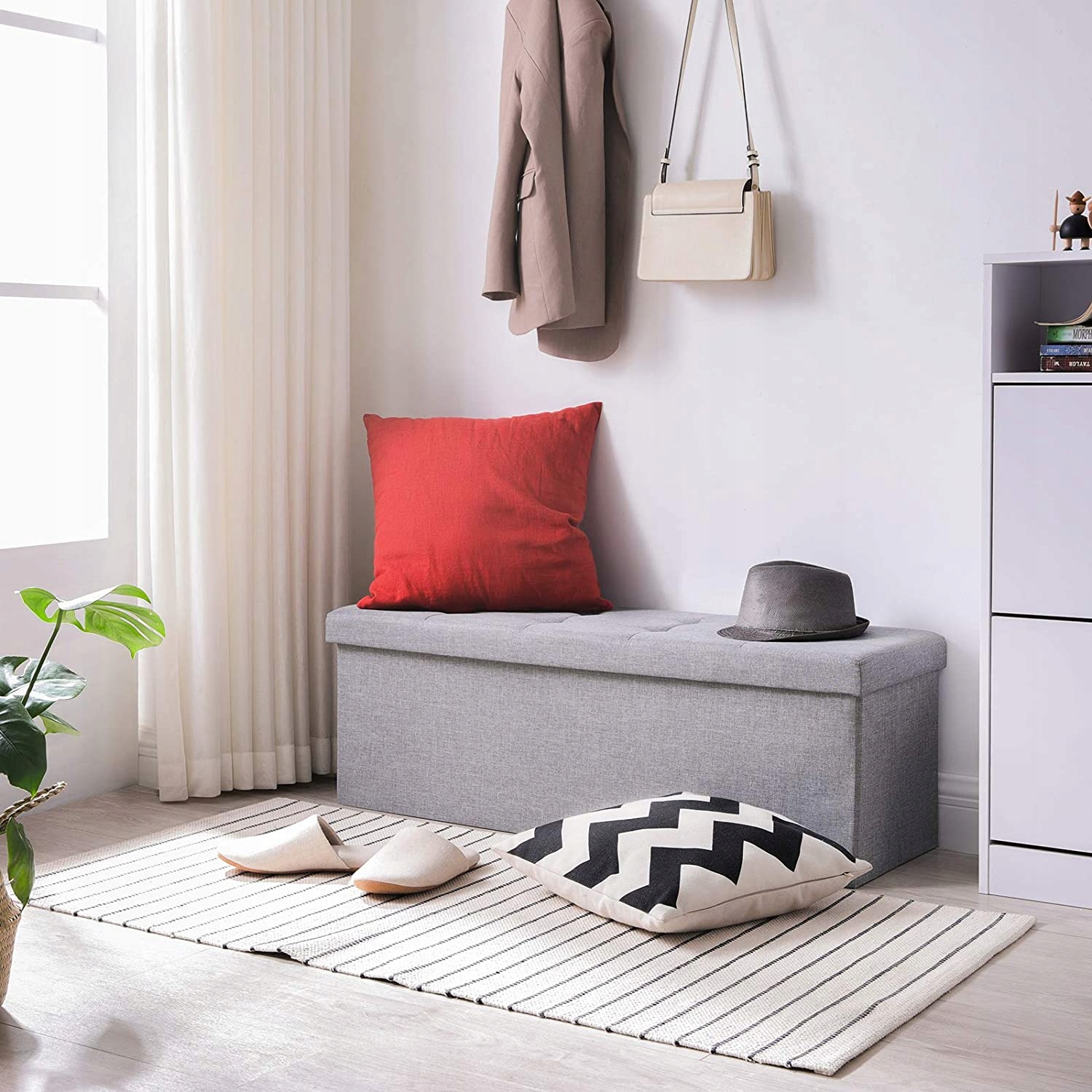 Pufa do przechowywania pikowana szara LOFT 110 cm Głębokość mebla 38 cm