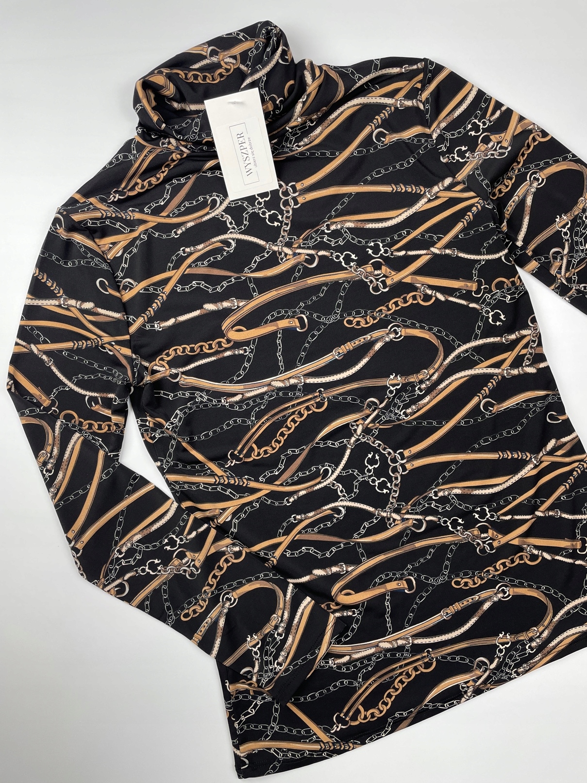 Golf damski wzorzysty czarny łańcuchy casual C. WONDER r. XS Rękaw długi rękaw