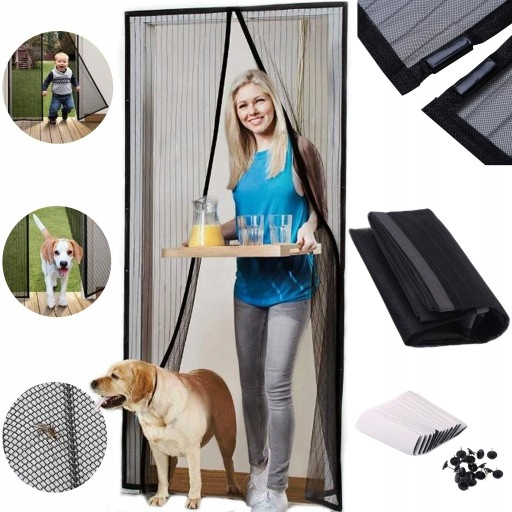 MOSKITIERA MAGNETYCZNA NA DRZWI CZARNA 210CM X 100CM