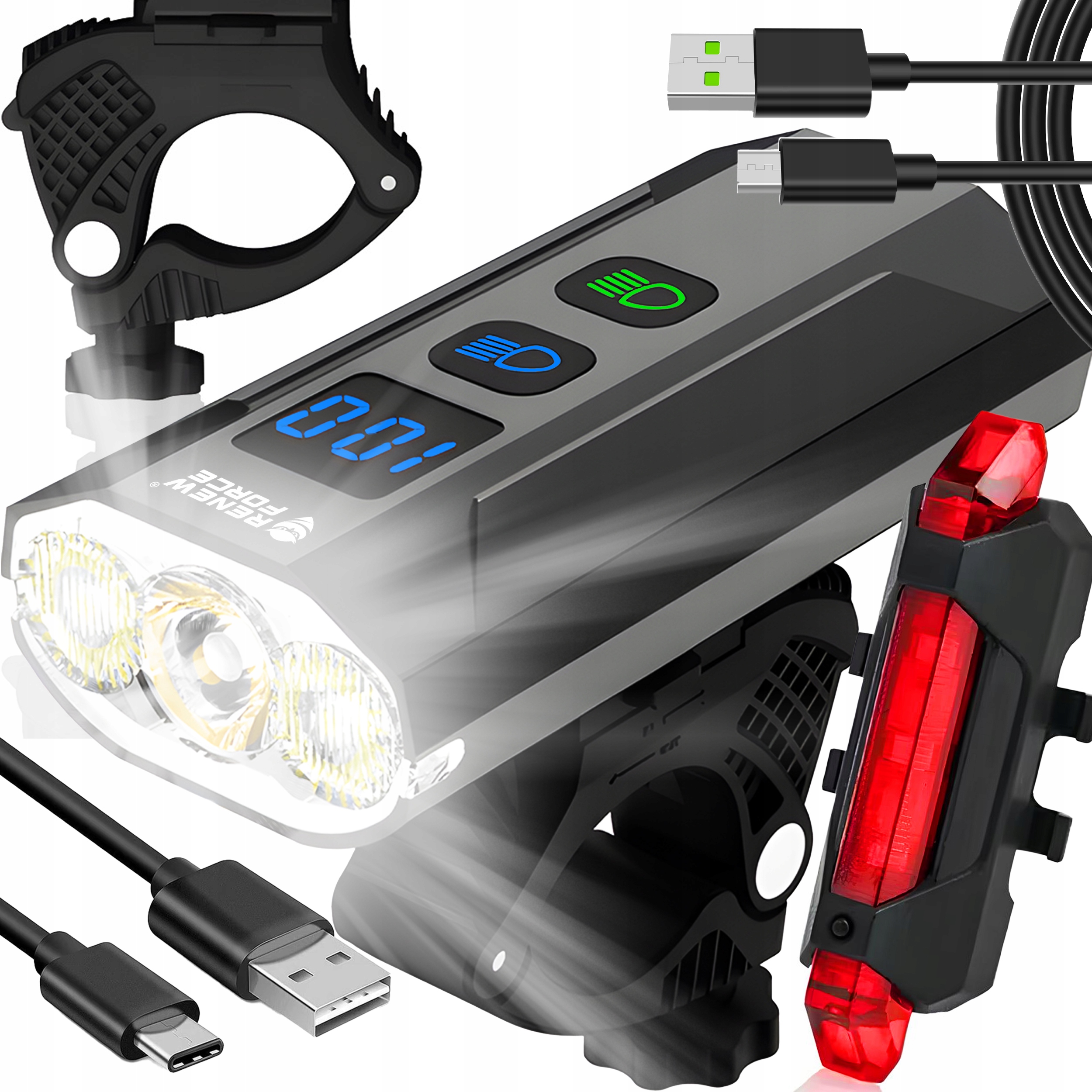 Мощный Велосипедный фонарь светодиодный передний 1300lm фонарик 5400mah велосипед комплект