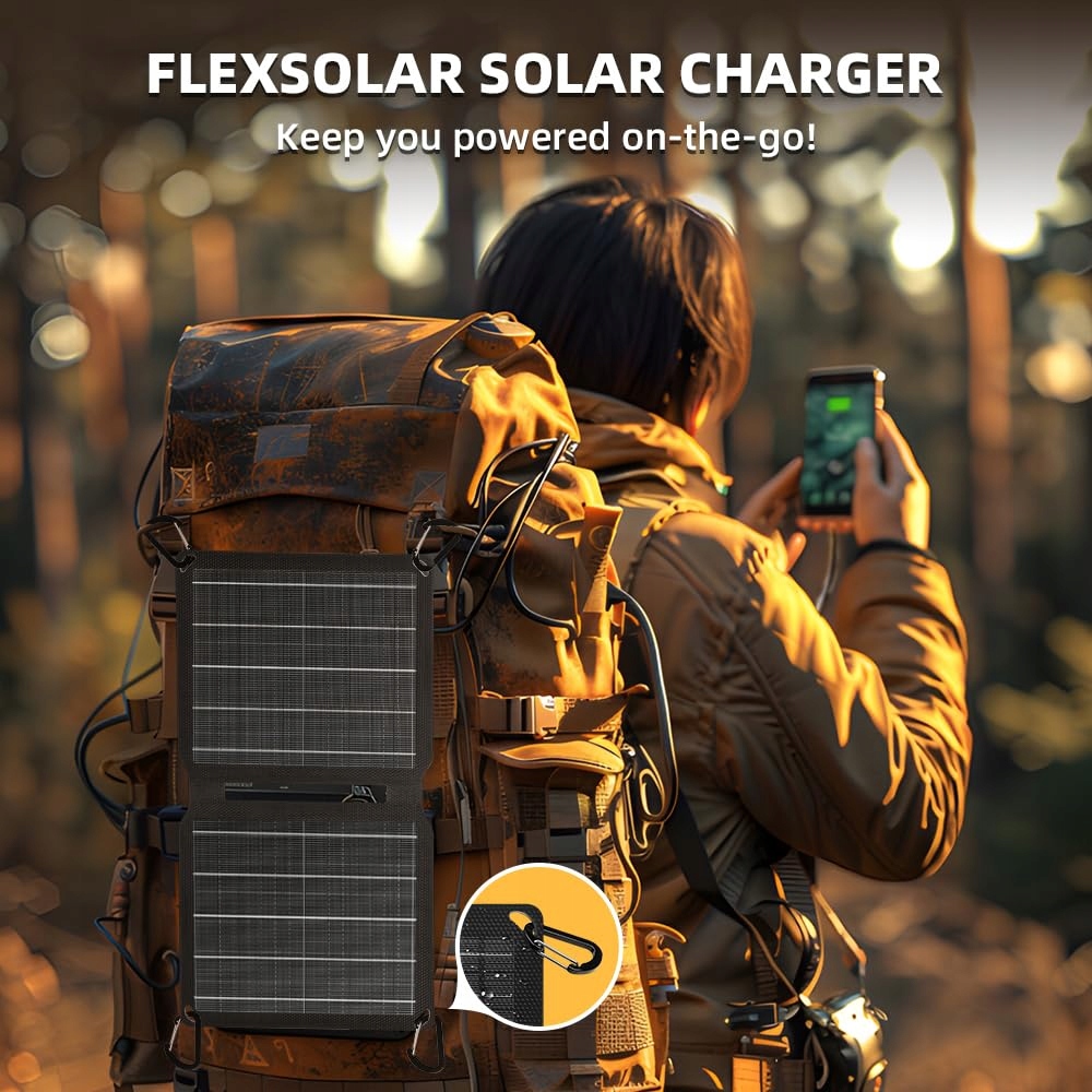 FLEXSOLAR 10W Wodoodporny Panel Słoneczny USB Do iPhone iPad Camping — miniatura 6