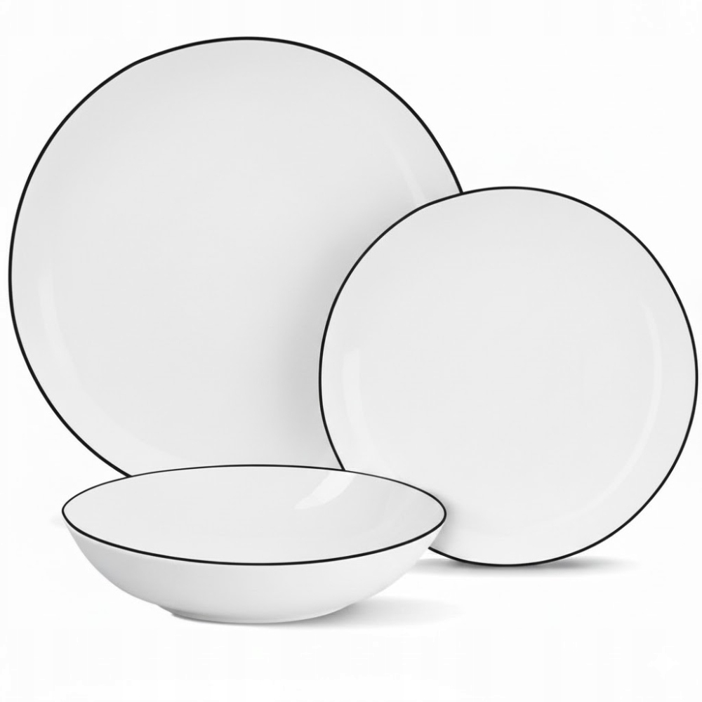 Komplet Porcelánová Sada Talířů Jídelní Servis Talíře 18 ks Vzor Linea