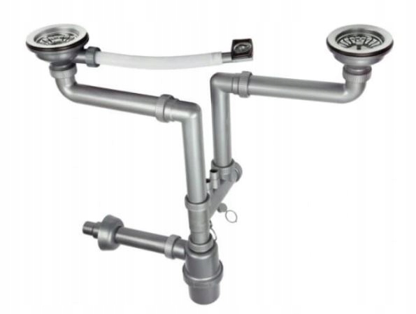 Sifón na umývadlo s výstupom na práčku Dvojkomorový Veľké Sito 3,5