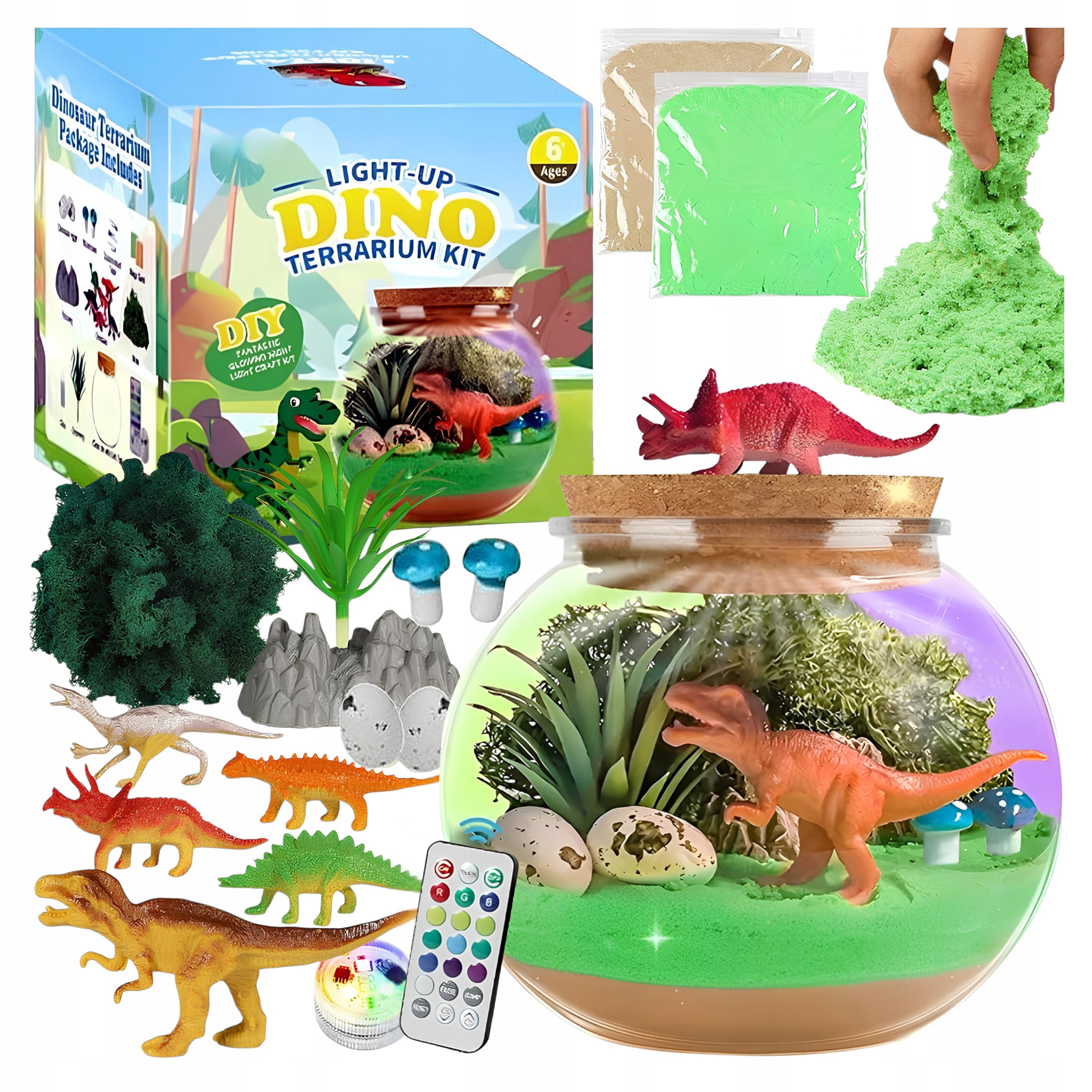 Terrarium DIY z dinozaurami i lampką LED RegMag 13 kolorów