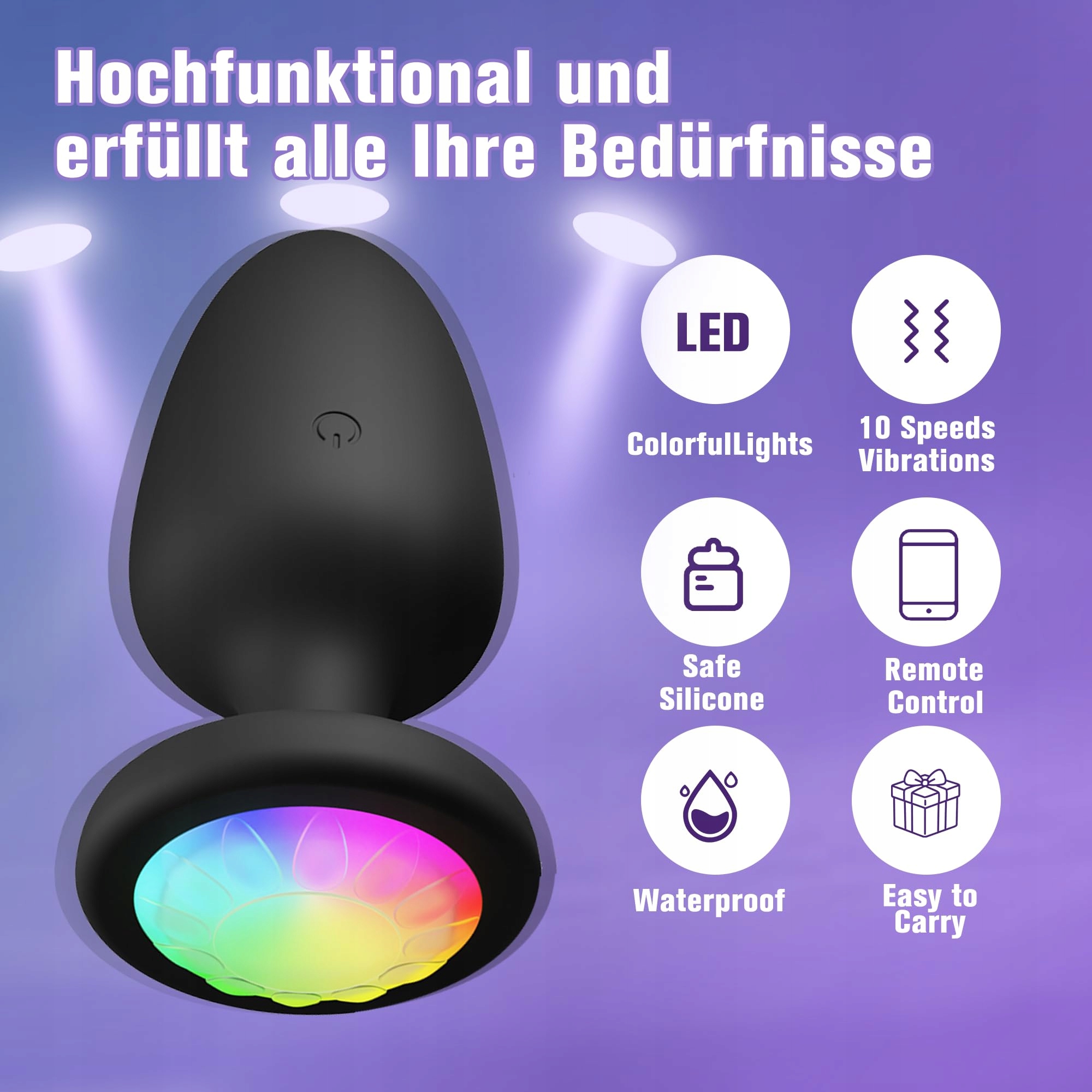 CHICLSQ LED Wibrator Analny Silikonowy Korek z 10 Trybami Wibracji Pilot — miniatura 6