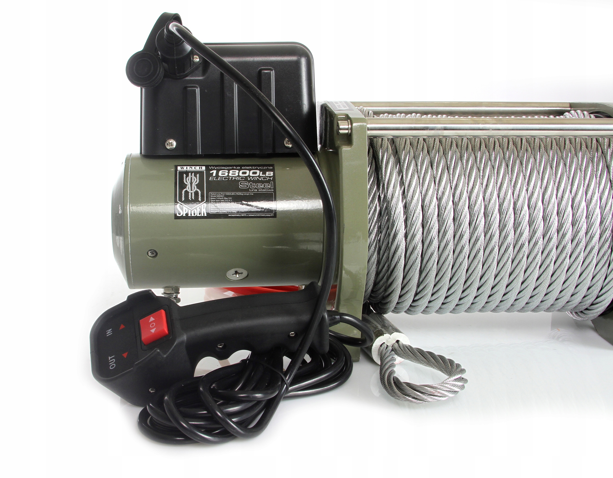 WYCIĄGARKA SPIDER WINCH 16800 LBS 7,6T STALOWA 24V Uciąg 16800 lb