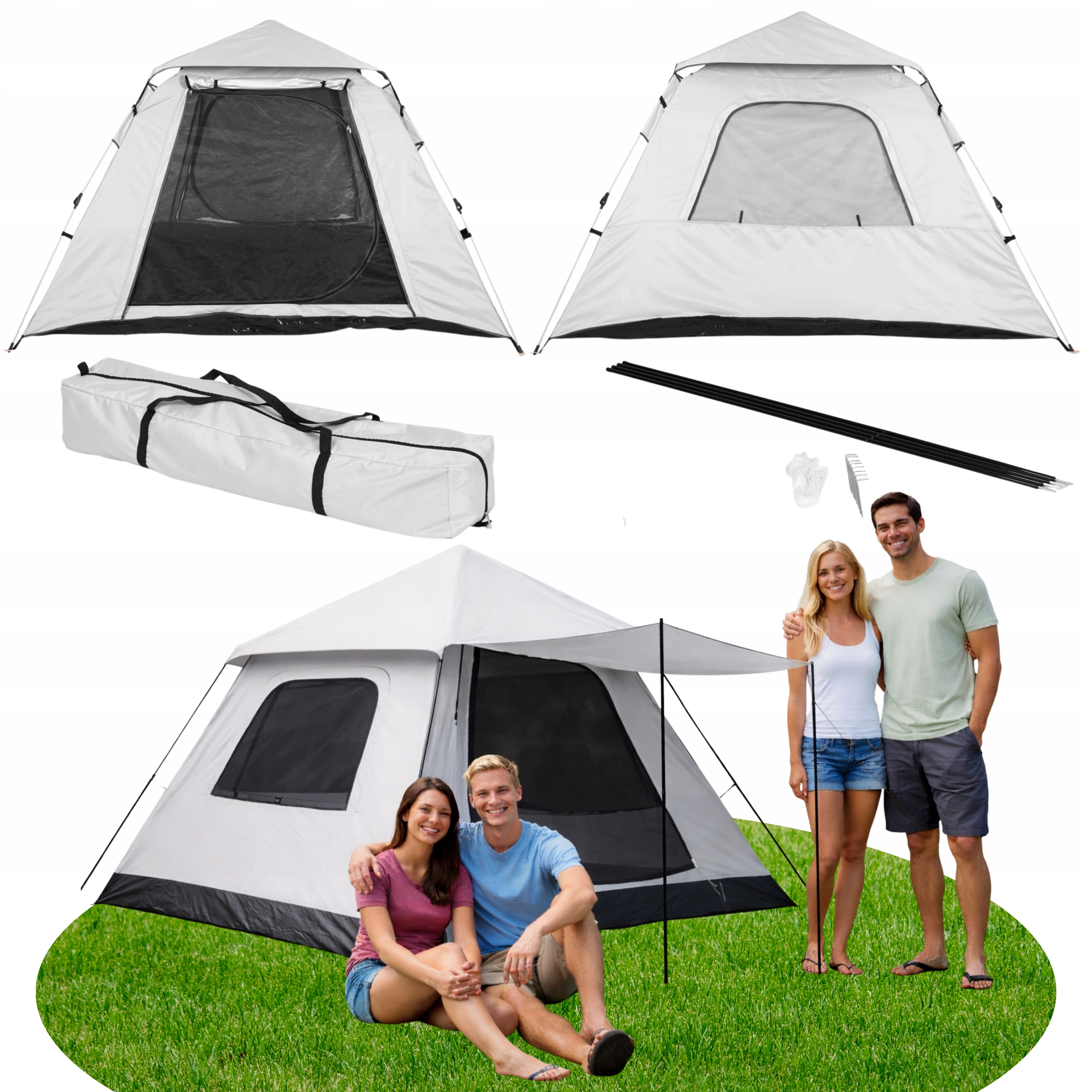 Namiot Iglo Samorozkładający 4-osobowy Kempingowy Wodoodporny 1500 Mm Lekki