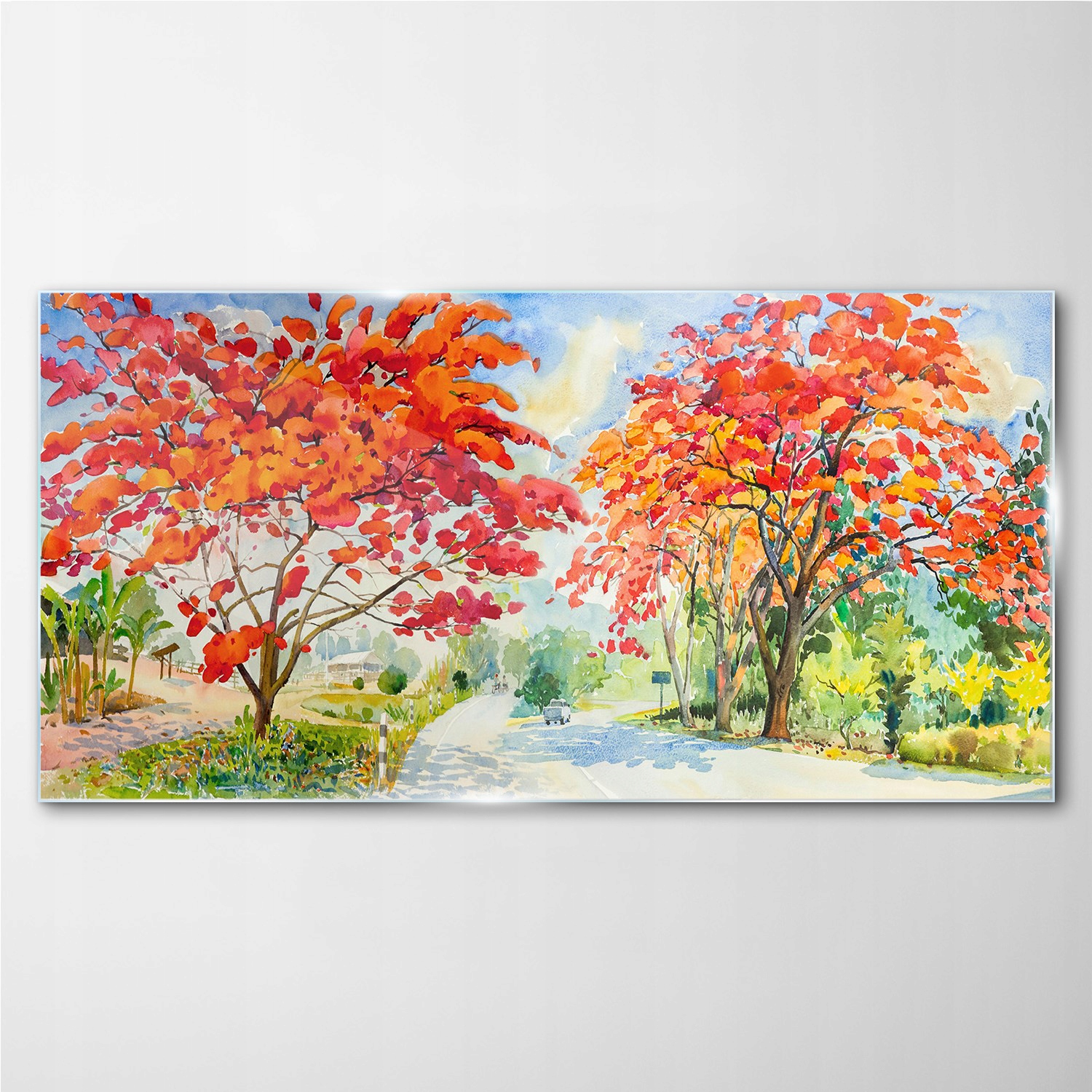 

Szklany obraz Drzewa kwiaty droga niebo 140x70 cm