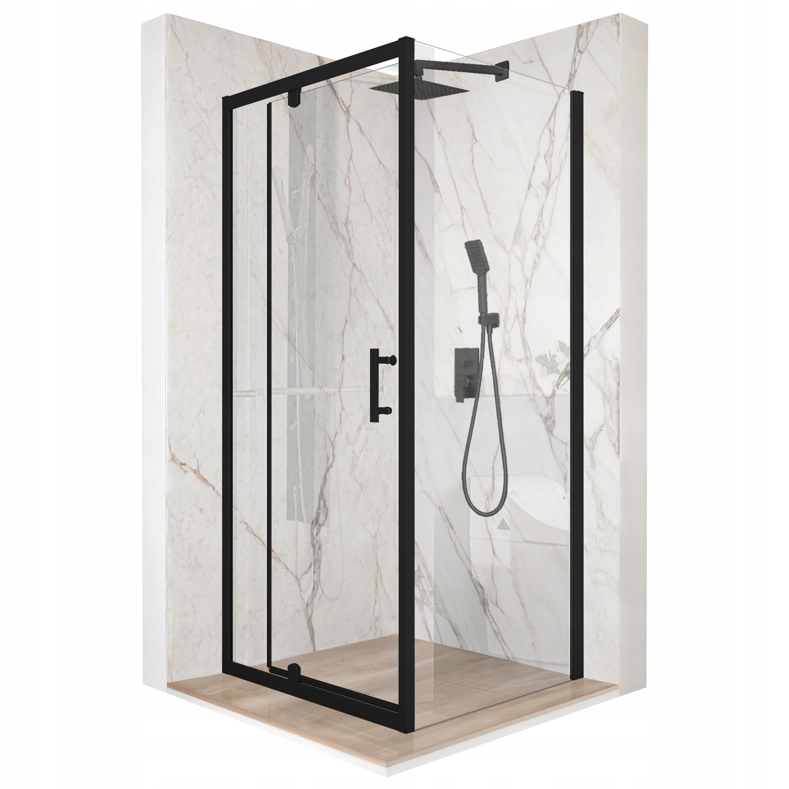 Kabina prysznicowa 75x75cm drzwi uchylne czarna szkło Esg 6mm powłoka